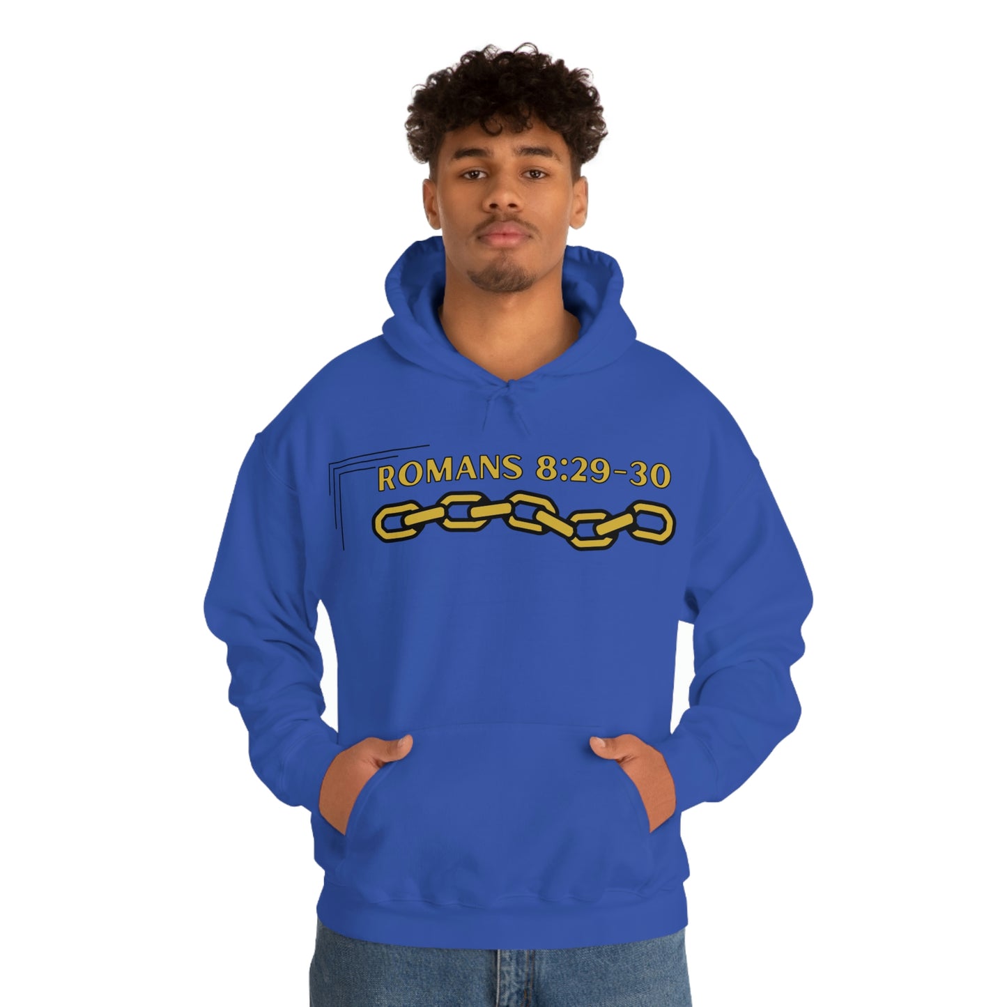 Unisex Golden Chain of Redemption (Romans 8:28-29) [Gold] Heavy Blend™ Hooded Sweatshirt