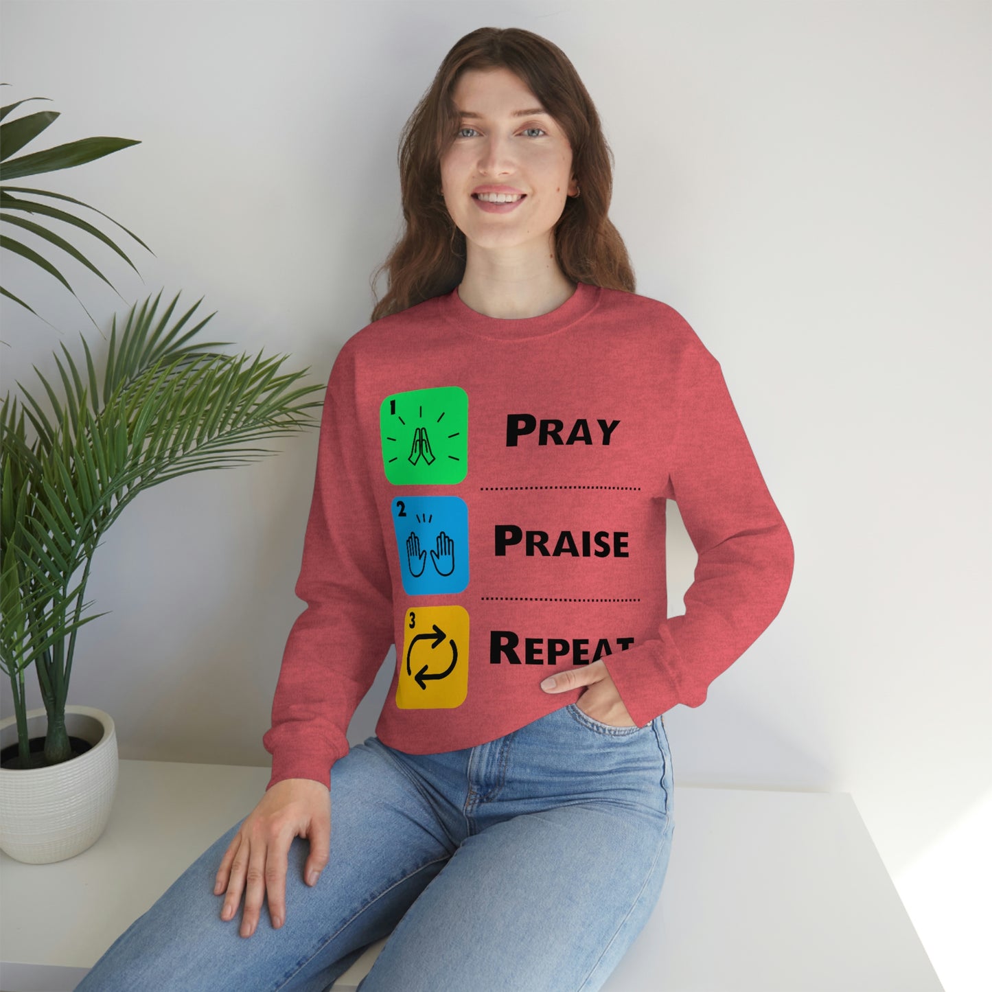 Unisex Pray, Praise, Repeat Heavy Blend™ Crewneck Sweatshirt (Palette 2)