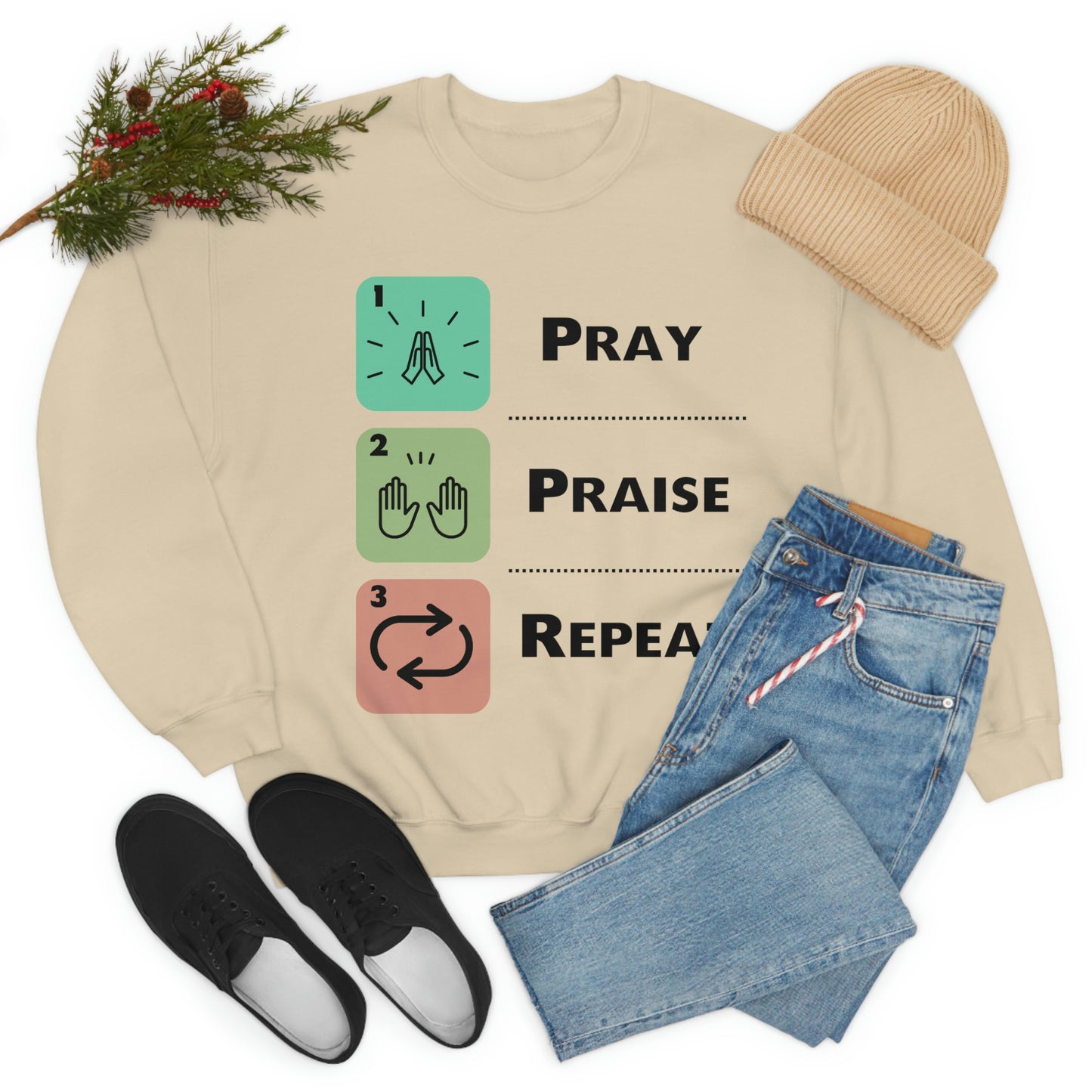 Unisex Pray, Praise, Repeat Heavy Blend™ Crewneck Sweatshirt (Palette 1)