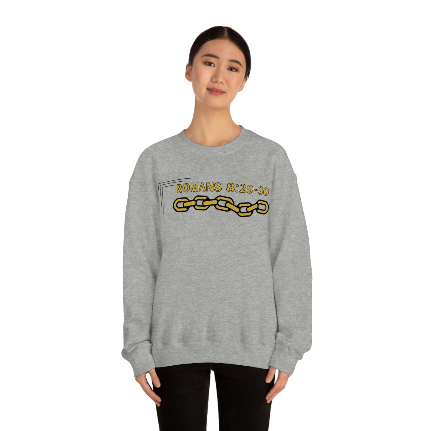 Unisex Golden Chain of Redemption (Romans 8:28-29) [Gold] Heavy Blend™ Crewneck Sweatshirt