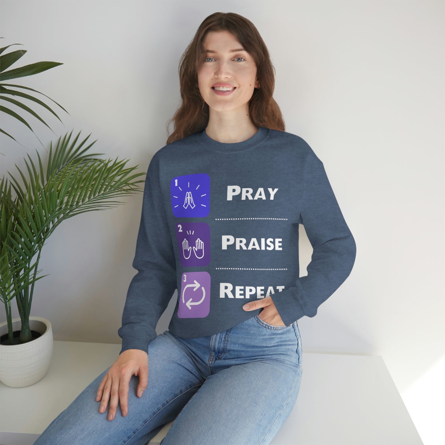 Unisex Pray, Praise, Repeat Heavy Blend™ Crewneck Sweatshirt (Palette 3)