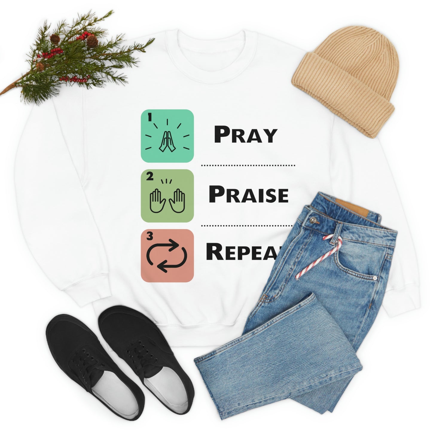 Unisex Pray, Praise, Repeat Heavy Blend™ Crewneck Sweatshirt (Palette 1)