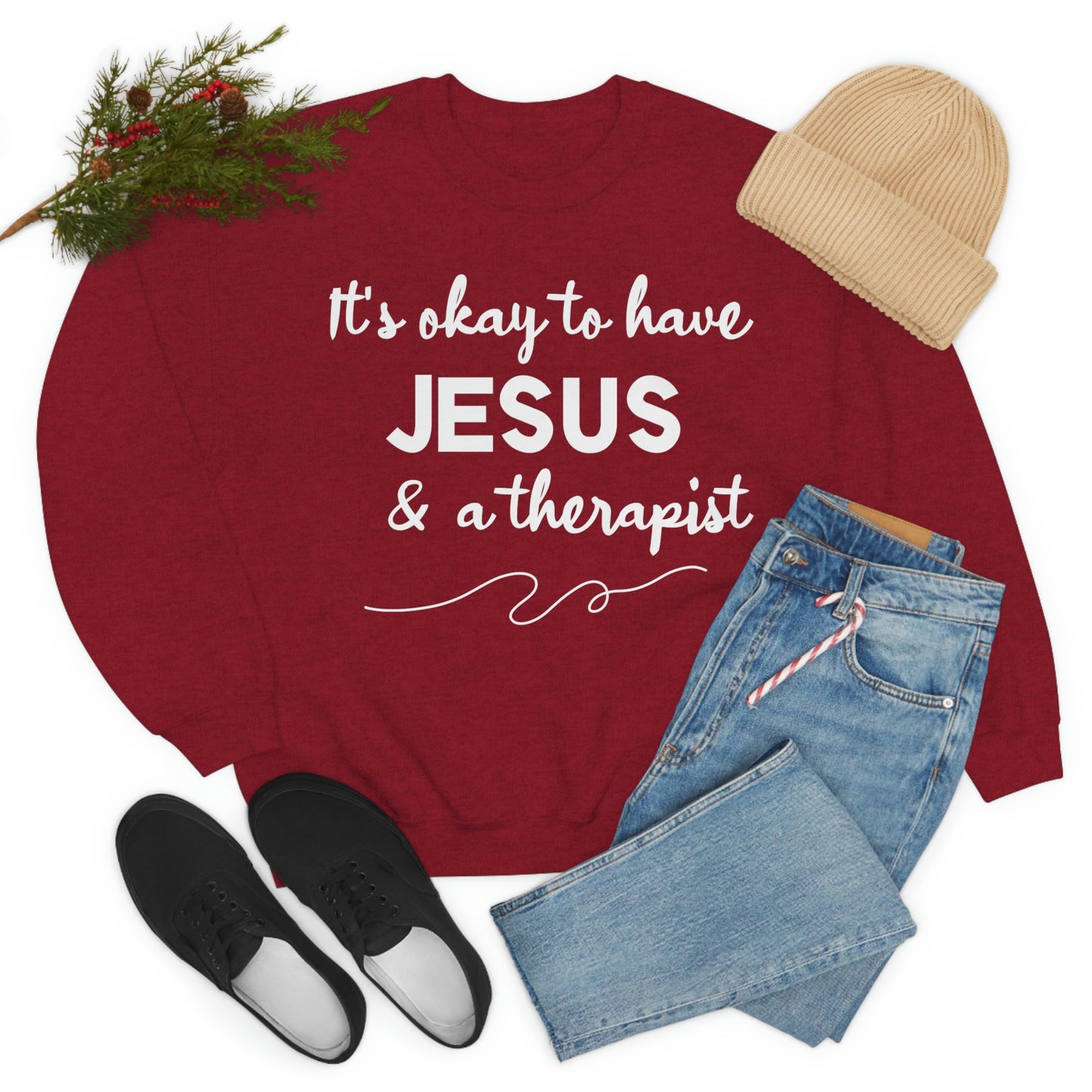 Women's Jesus & A Therapist (White Text) Heavy Blend™ Crewneck Sweatshirt