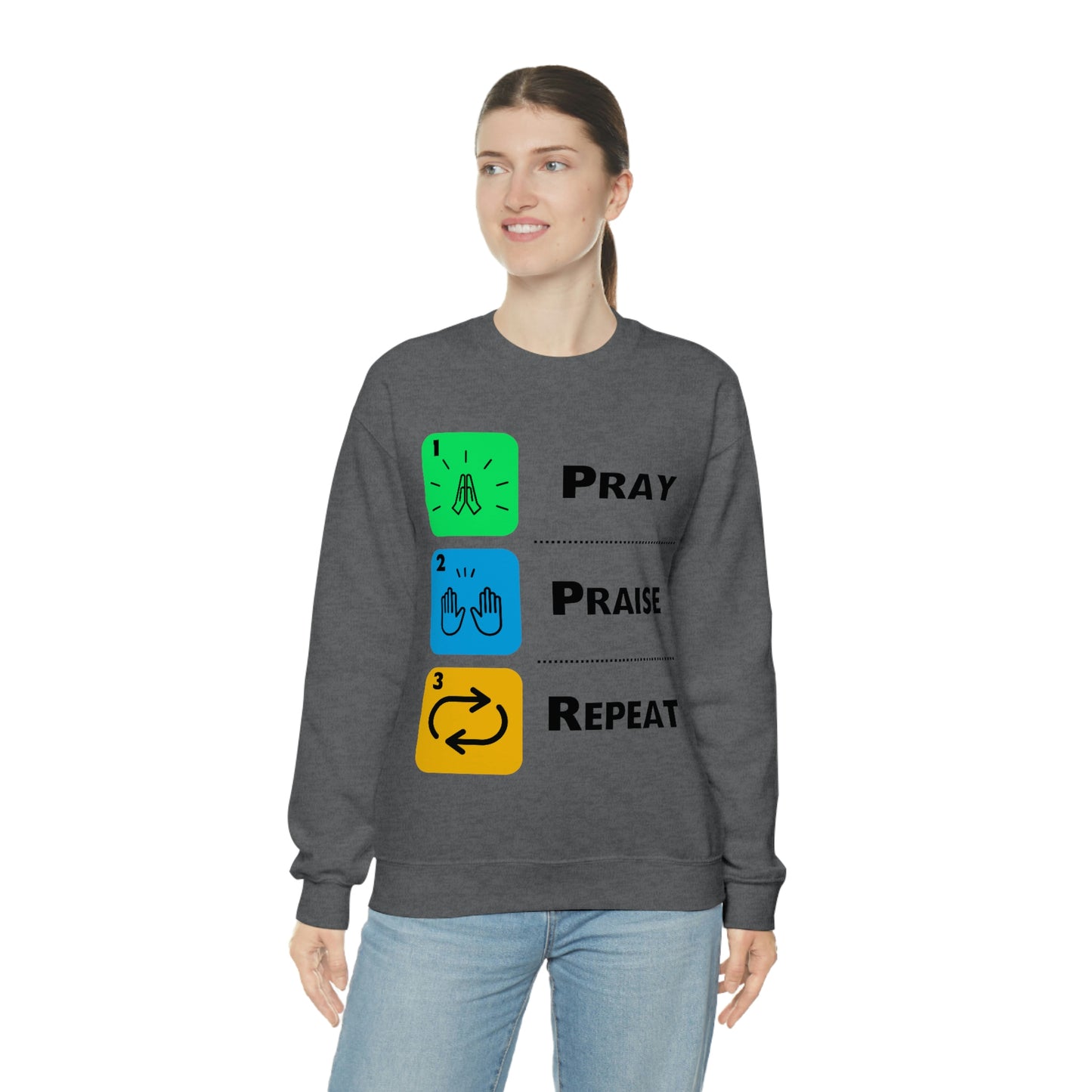 Unisex Pray, Praise, Repeat Heavy Blend™ Crewneck Sweatshirt (Palette 2)