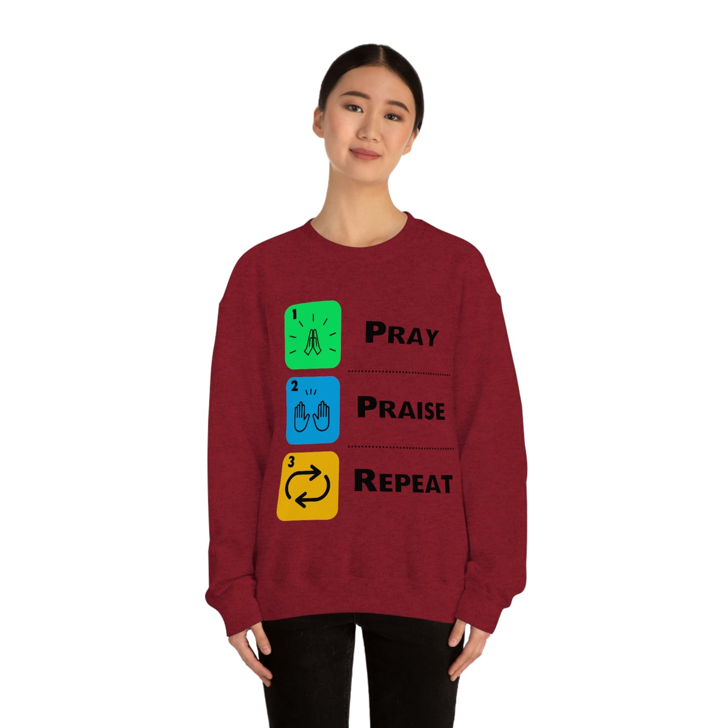 Unisex Pray, Praise, Repeat Heavy Blend™ Crewneck Sweatshirt (Palette 2)