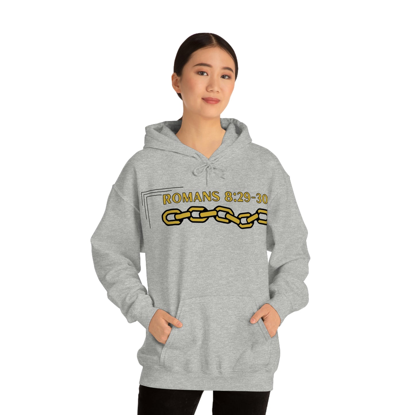 Unisex Golden Chain of Redemption (Romans 8:28-29) [Gold] Heavy Blend™ Hooded Sweatshirt