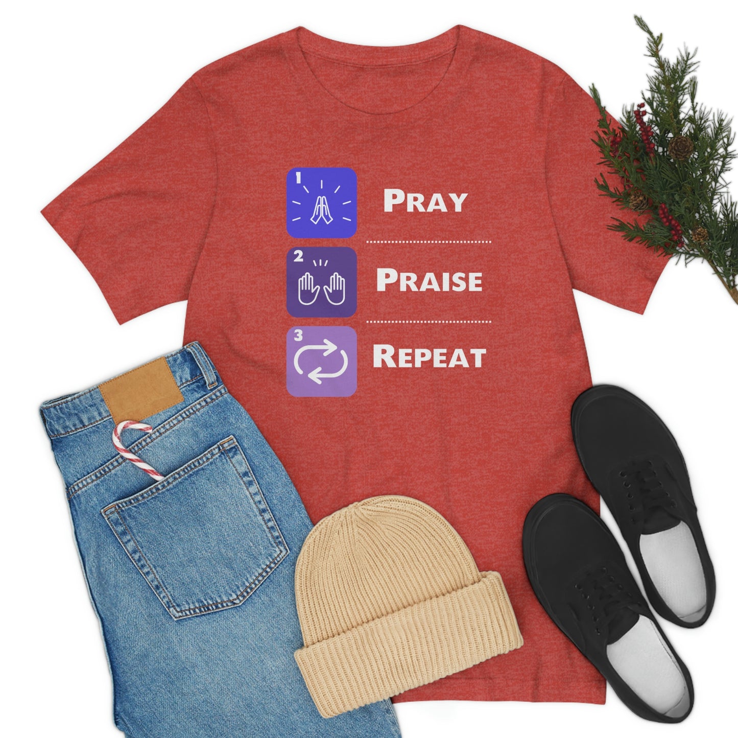 Unisex Pray, Praise, Repeat Short Sleeve T-Shirt (Palette 3)