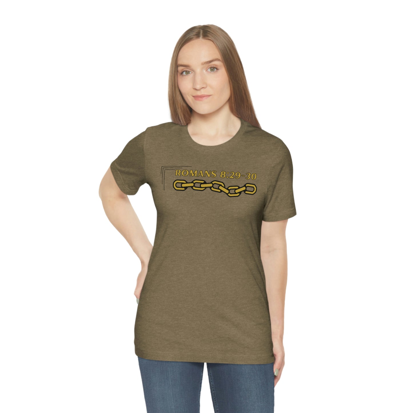 Unisex Golden Chain of Redemption (Romans 8:28-29) [Gold] Short Sleeve T-Shirt