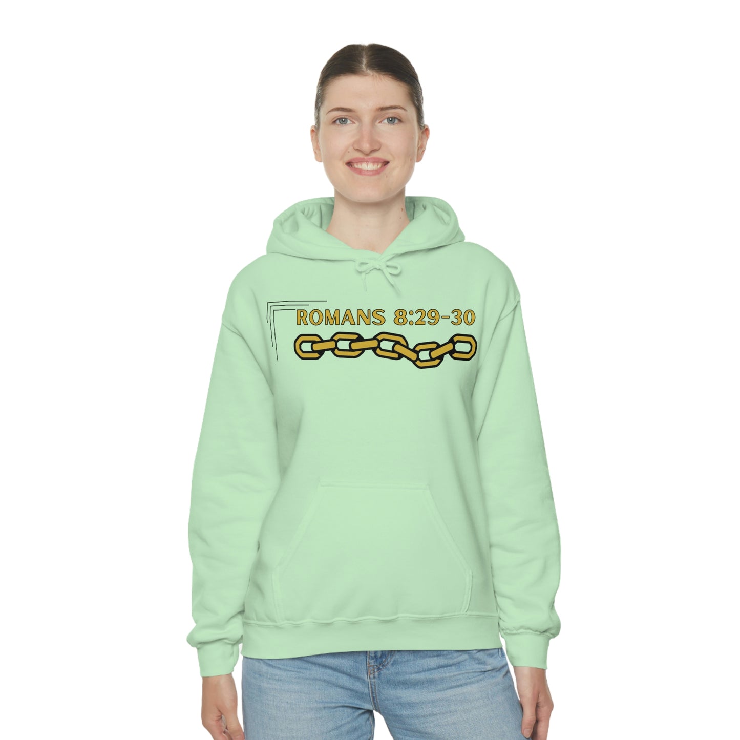 Unisex Golden Chain of Redemption (Romans 8:28-29) [Gold] Heavy Blend™ Hooded Sweatshirt