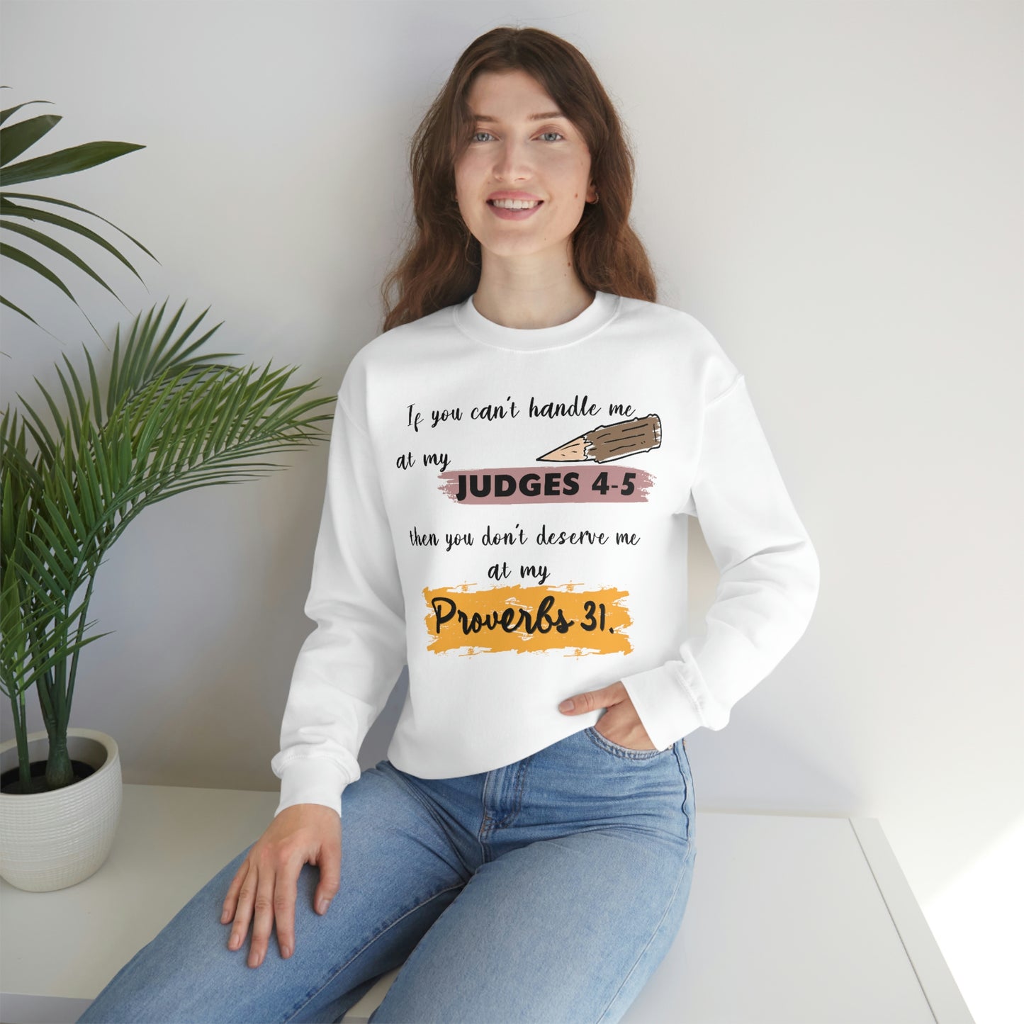 Women's Judges 4-5/Proverbs 31 (Black Text) Heavy Blend™ Crewneck Sweatshirt