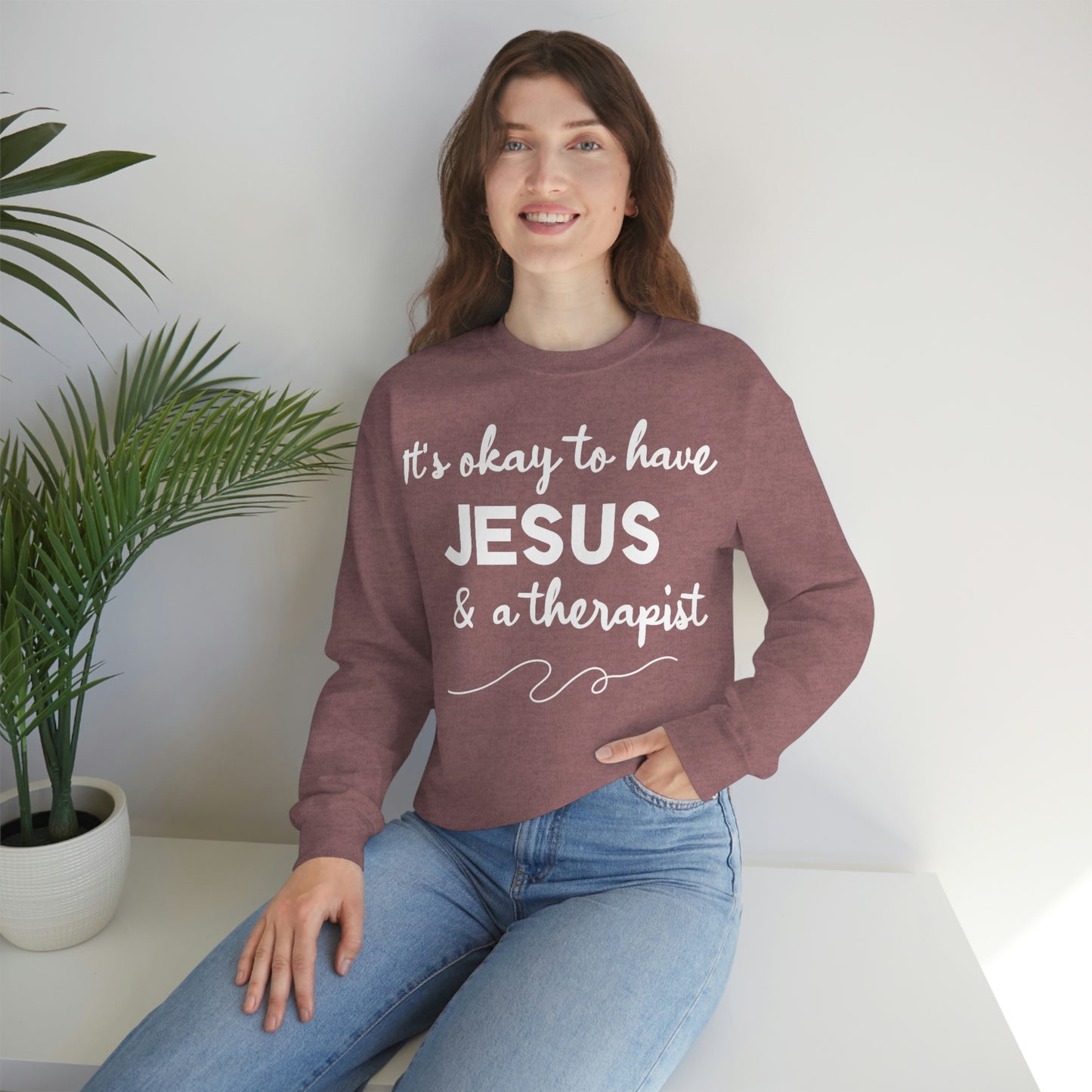 Women's Jesus & A Therapist (White Text) Heavy Blend™ Crewneck Sweatshirt