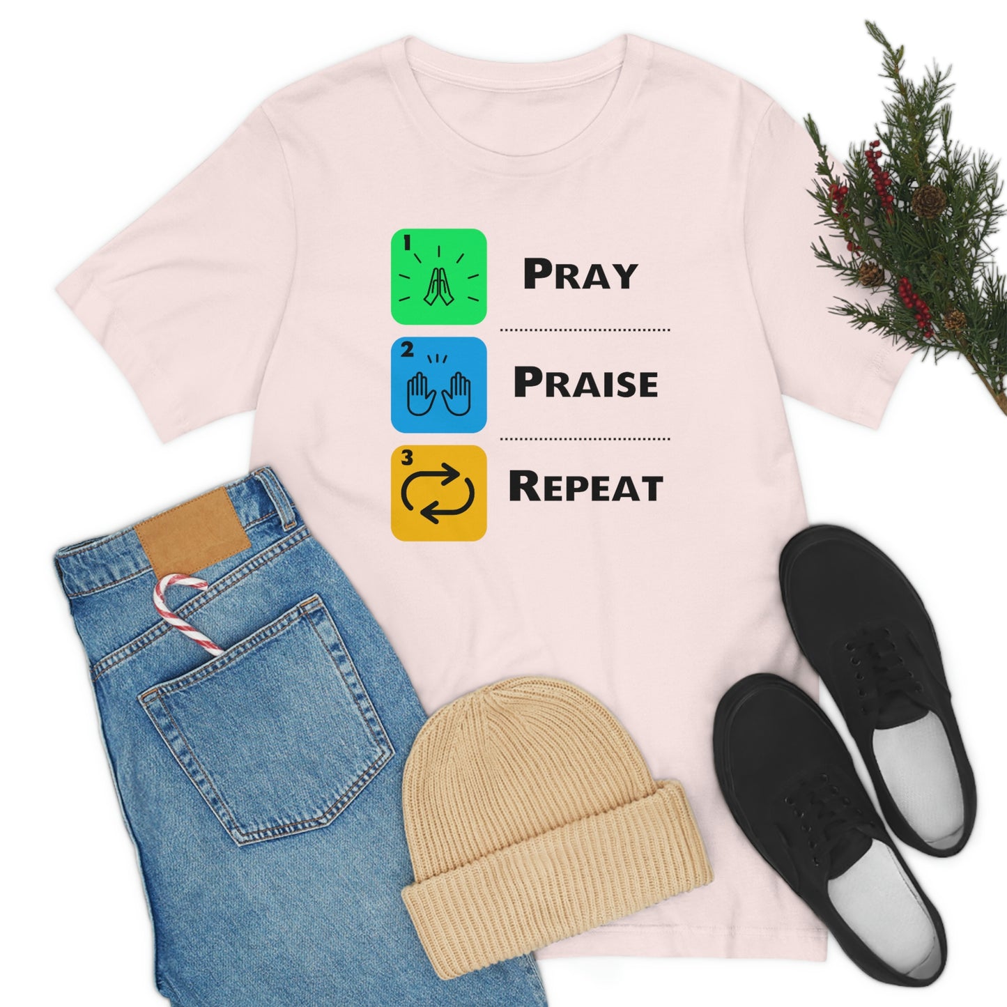 Unisex Pray, Praise, Repeat Short Sleeve T-Shirt (Palette 2)