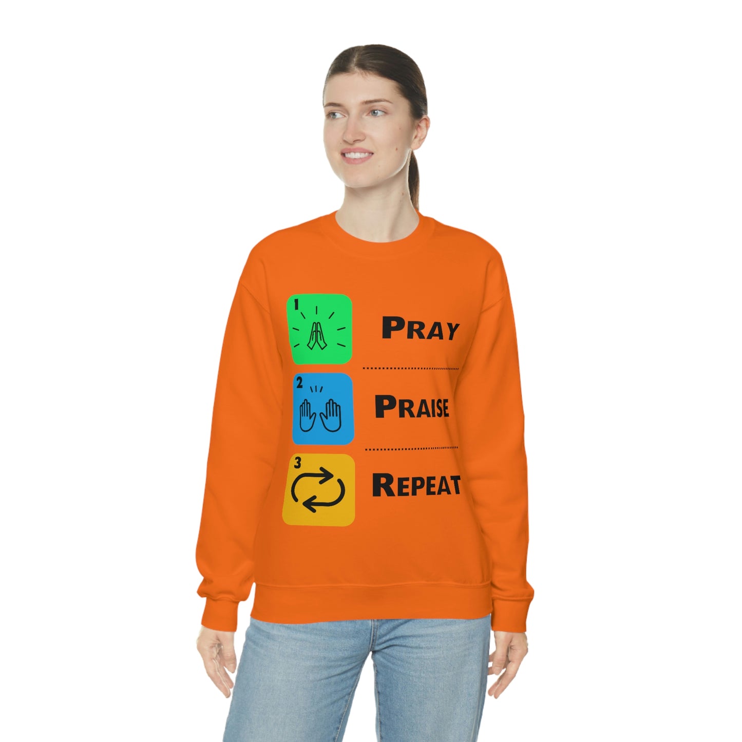 Unisex Pray, Praise, Repeat Heavy Blend™ Crewneck Sweatshirt (Palette 2)