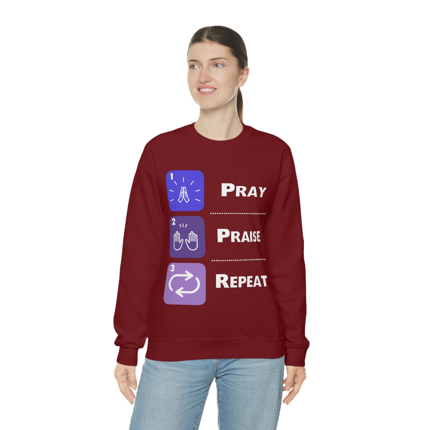 Unisex Pray, Praise, Repeat Heavy Blend™ Crewneck Sweatshirt (Palette 3)