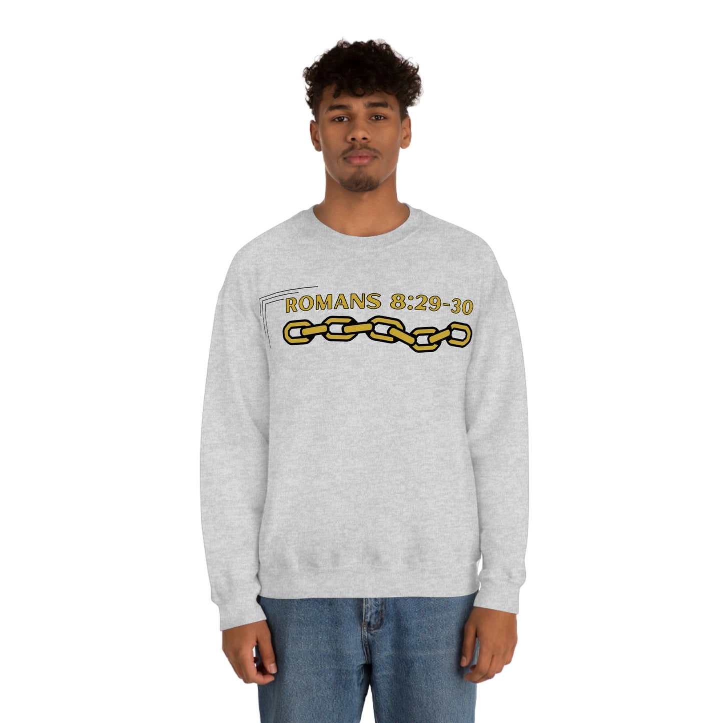 Unisex Golden Chain of Redemption (Romans 8:28-29) [Gold] Heavy Blend™ Crewneck Sweatshirt