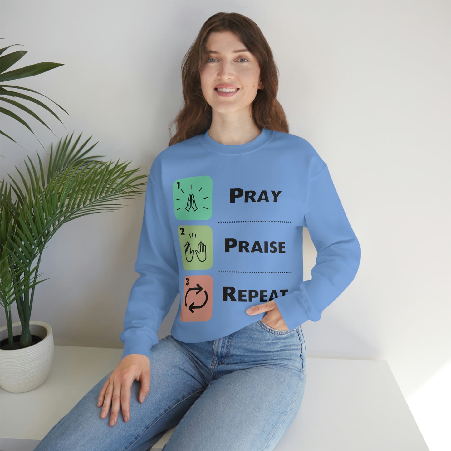 Unisex Pray, Praise, Repeat Heavy Blend™ Crewneck Sweatshirt (Palette 1)