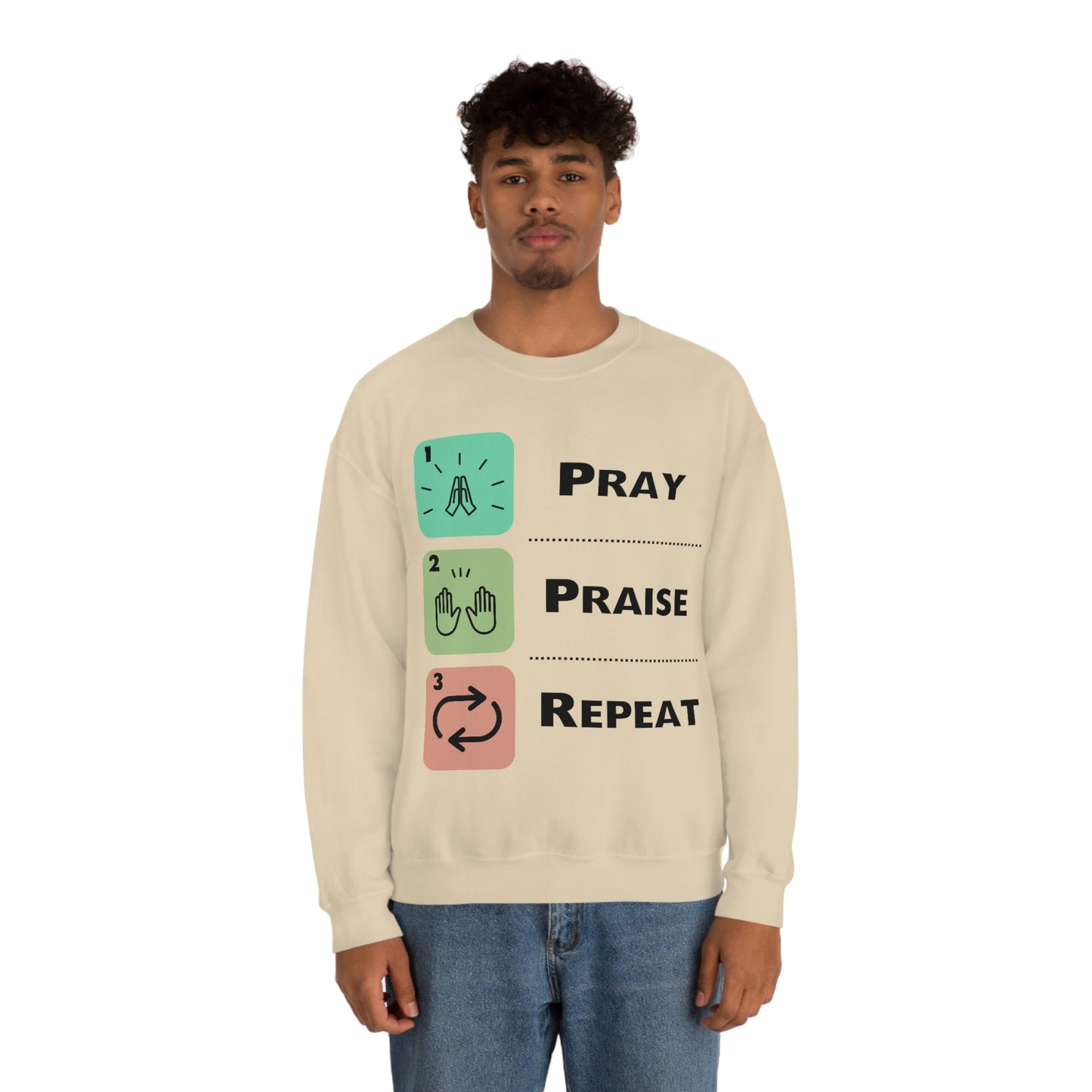 Unisex Pray, Praise, Repeat Heavy Blend™ Crewneck Sweatshirt (Palette 1)