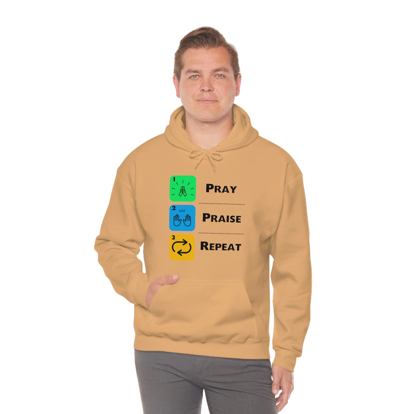 Unisex Pray, Praise, Repeat Heavy Blend™ Hooded Sweatshirt (Palette 2)