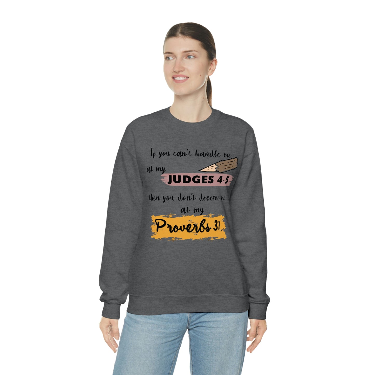 Women's Judges 4-5/Proverbs 31 (Black Text) Heavy Blend™ Crewneck Sweatshirt