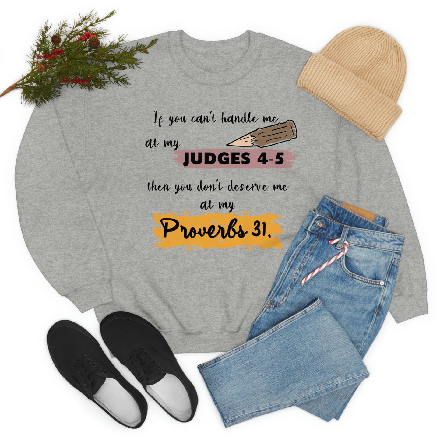 Women's Judges 4-5/Proverbs 31 (Black Text) Heavy Blend™ Crewneck Sweatshirt