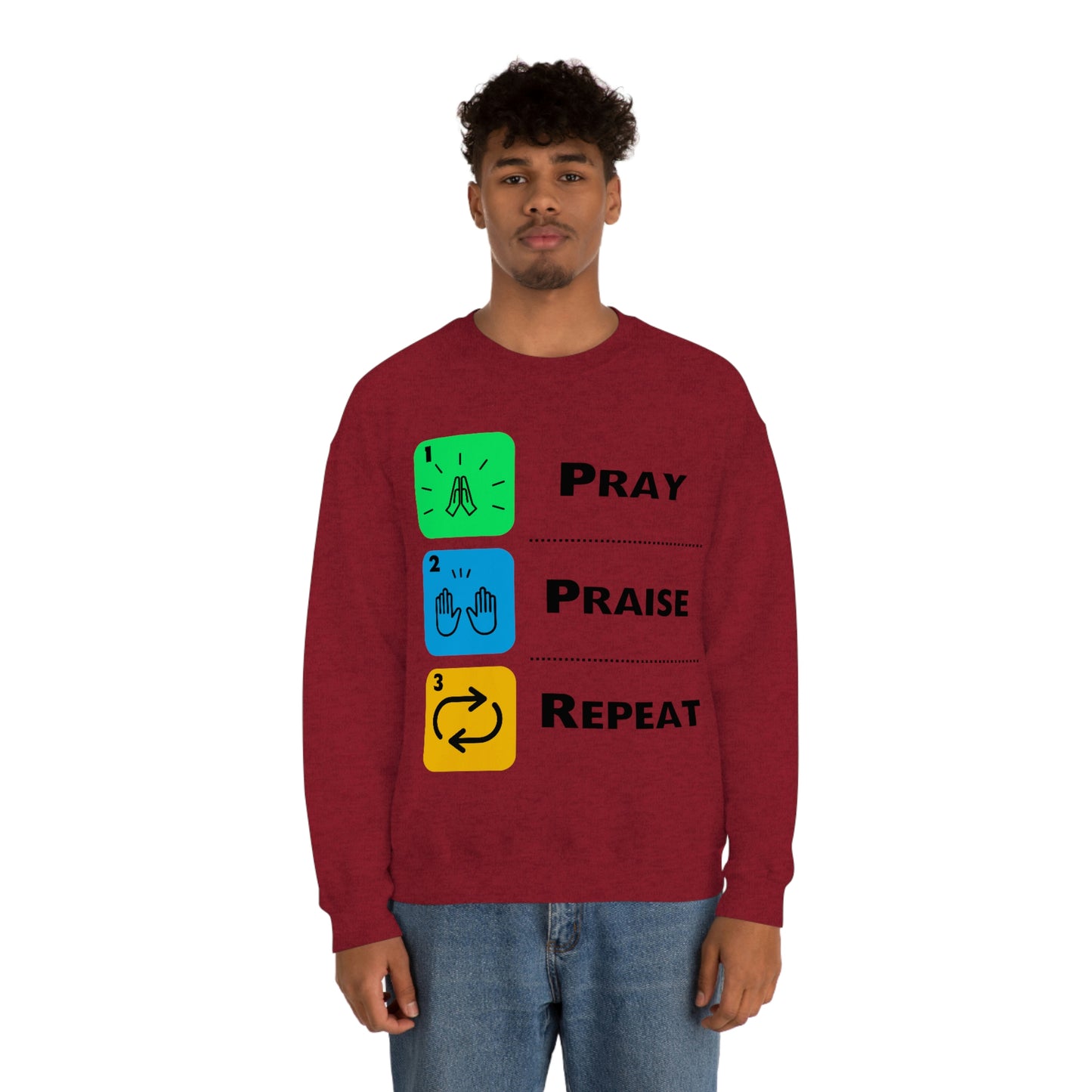 Unisex Pray, Praise, Repeat Heavy Blend™ Crewneck Sweatshirt (Palette 2)