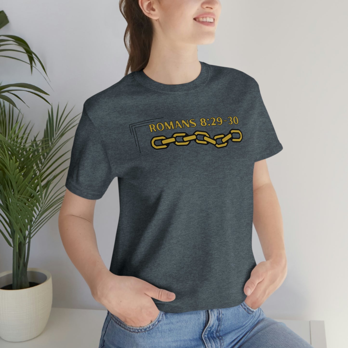 Unisex Golden Chain of Redemption (Romans 8:28-29) [Gold] Short Sleeve T-Shirt