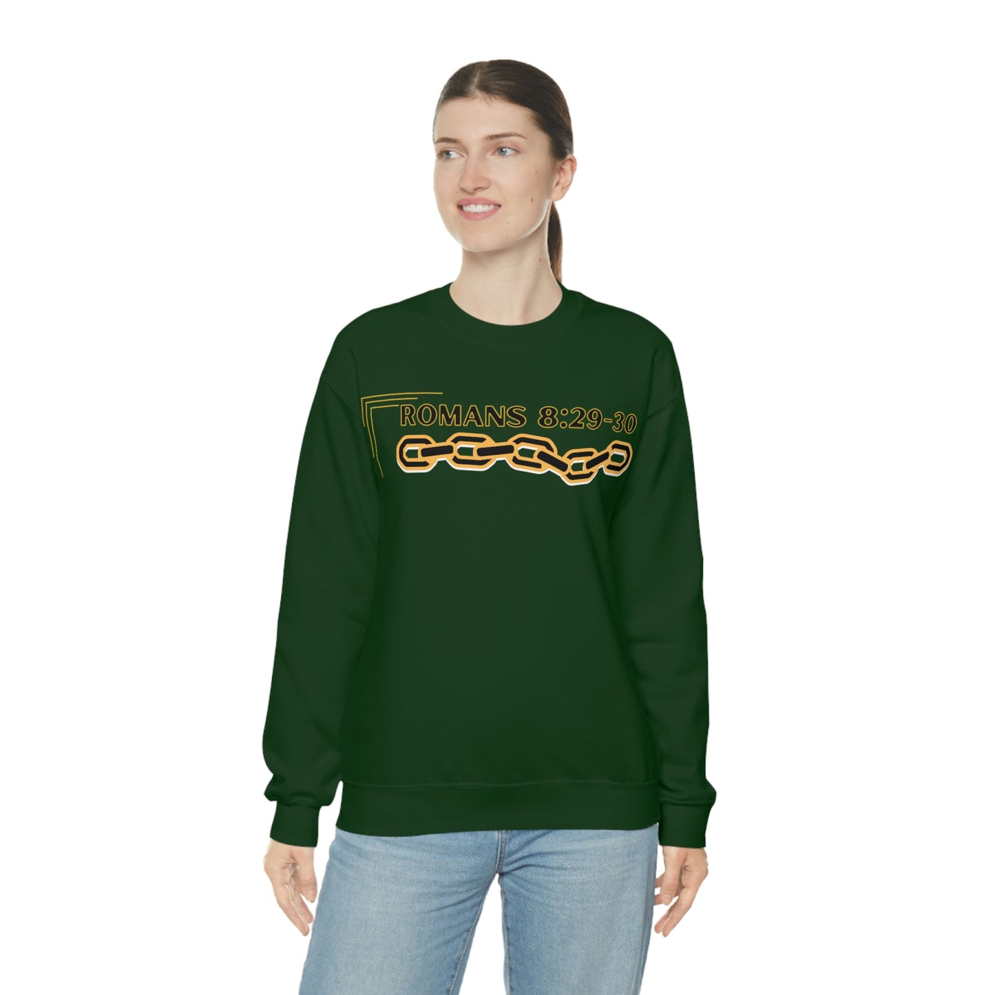 Unisex Golden Chain of Redemption (Romans 8:28-29) [Black] Heavy Blend™ Crewneck Sweatshirt