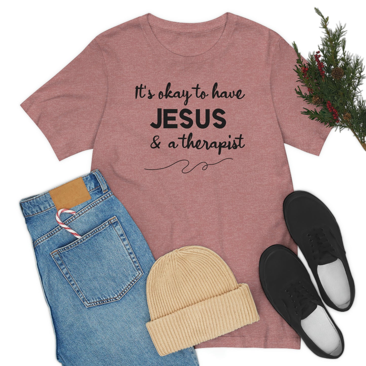 Women's Jesus & A Therapist (Black Text) Short Sleeve T-Shirt