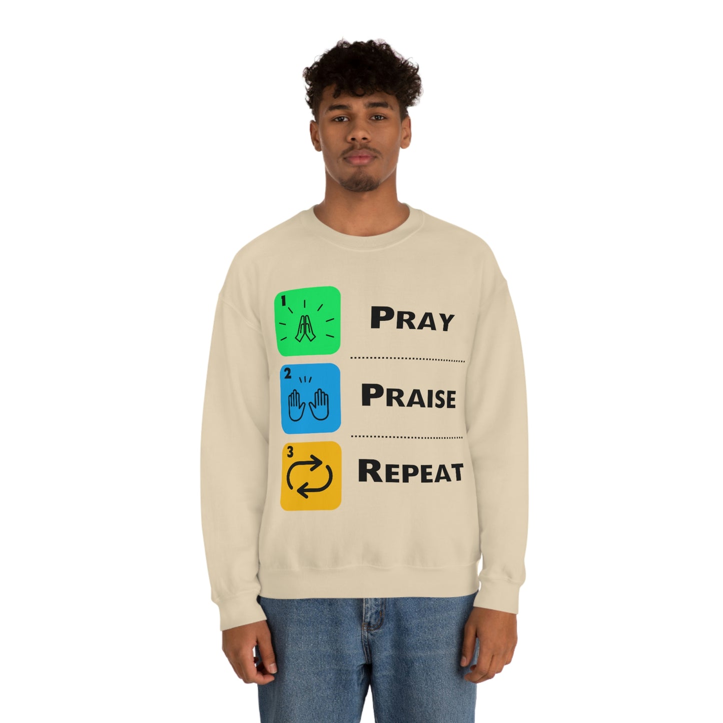 Unisex Pray, Praise, Repeat Heavy Blend™ Crewneck Sweatshirt (Palette 2)