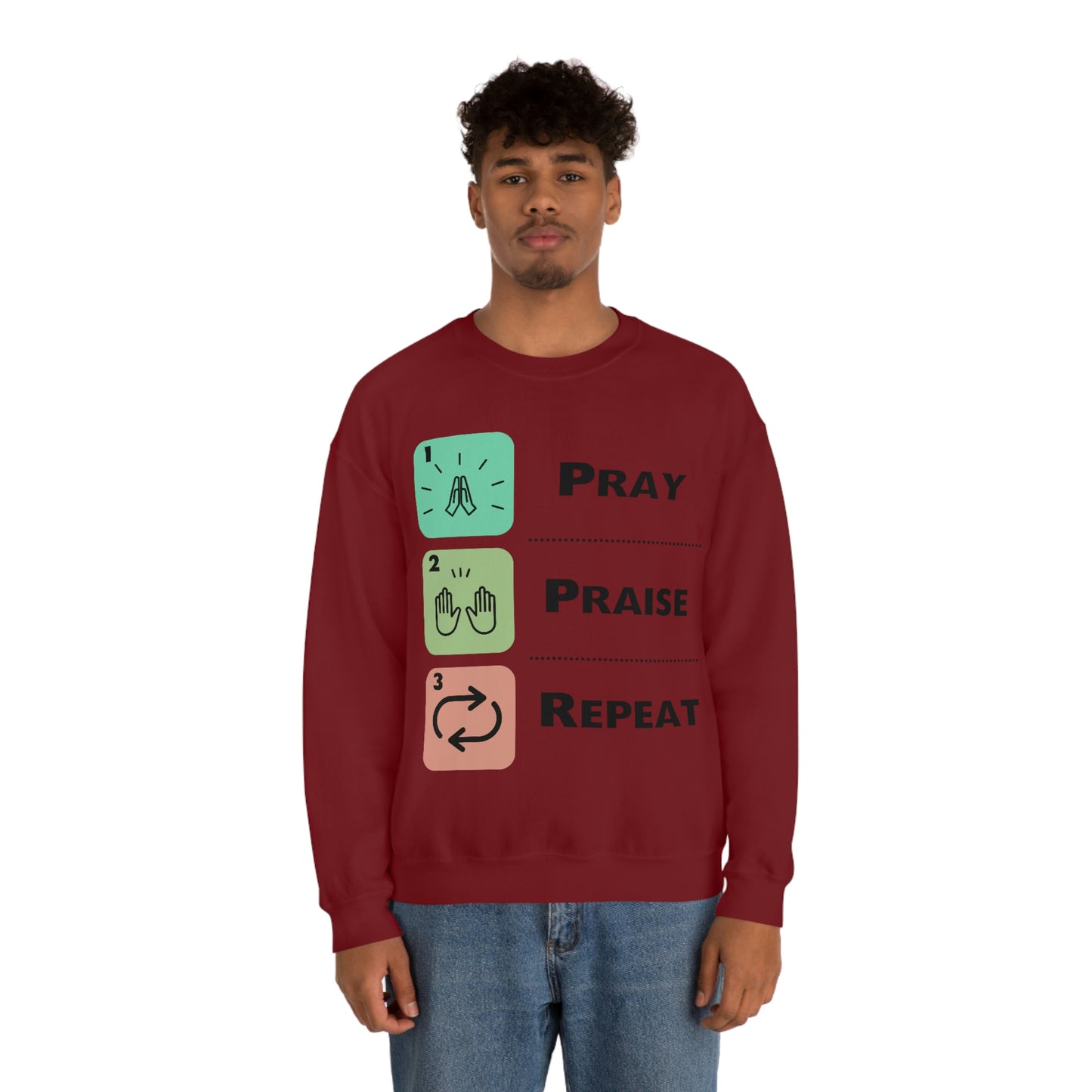 Unisex Pray, Praise, Repeat Heavy Blend™ Crewneck Sweatshirt (Palette 1)