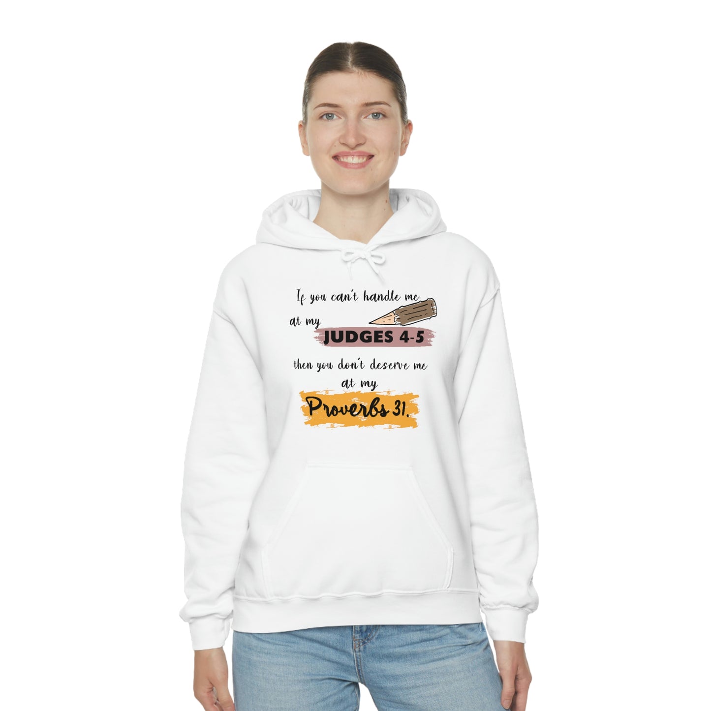 Women's Judges 4-5/Proverbs 31 (Black Text)  Heavy Blend™ Hooded Sweatshirt