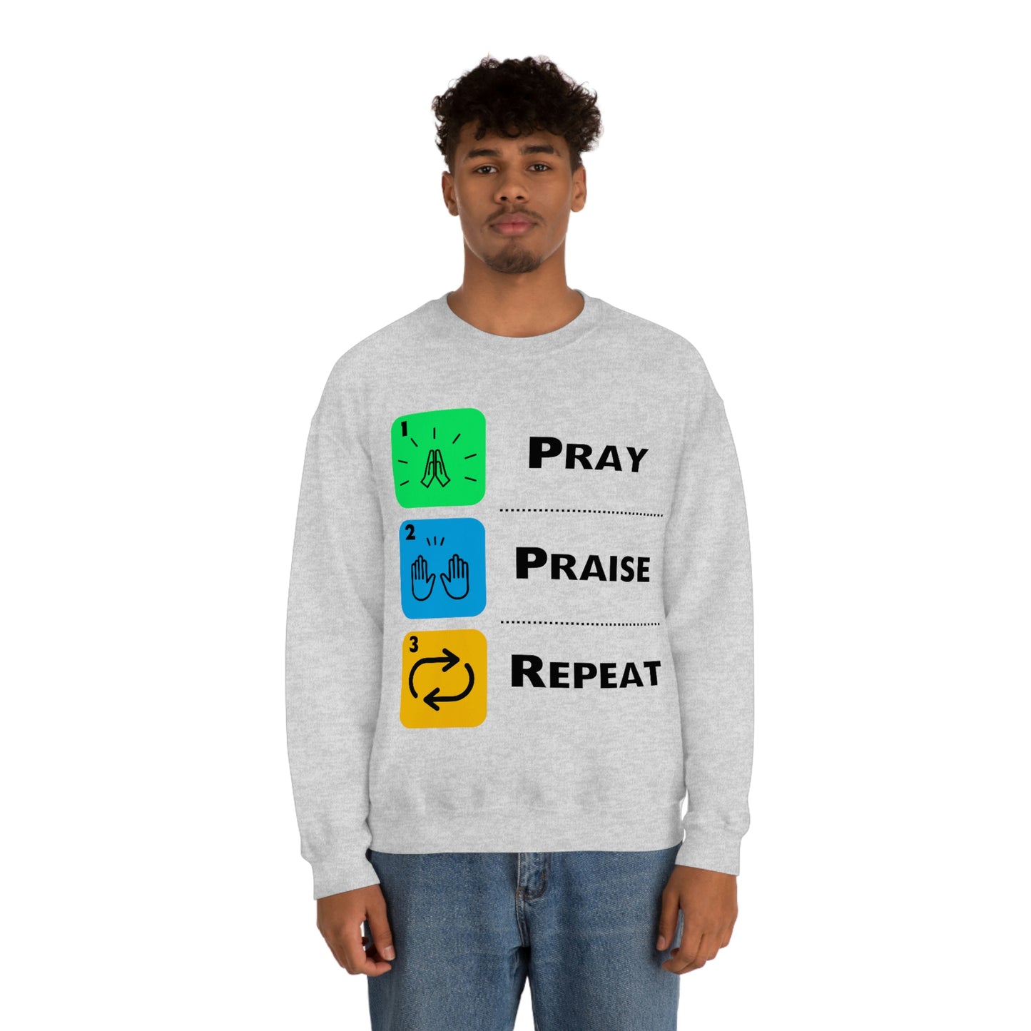 Unisex Pray, Praise, Repeat Heavy Blend™ Crewneck Sweatshirt (Palette 2)