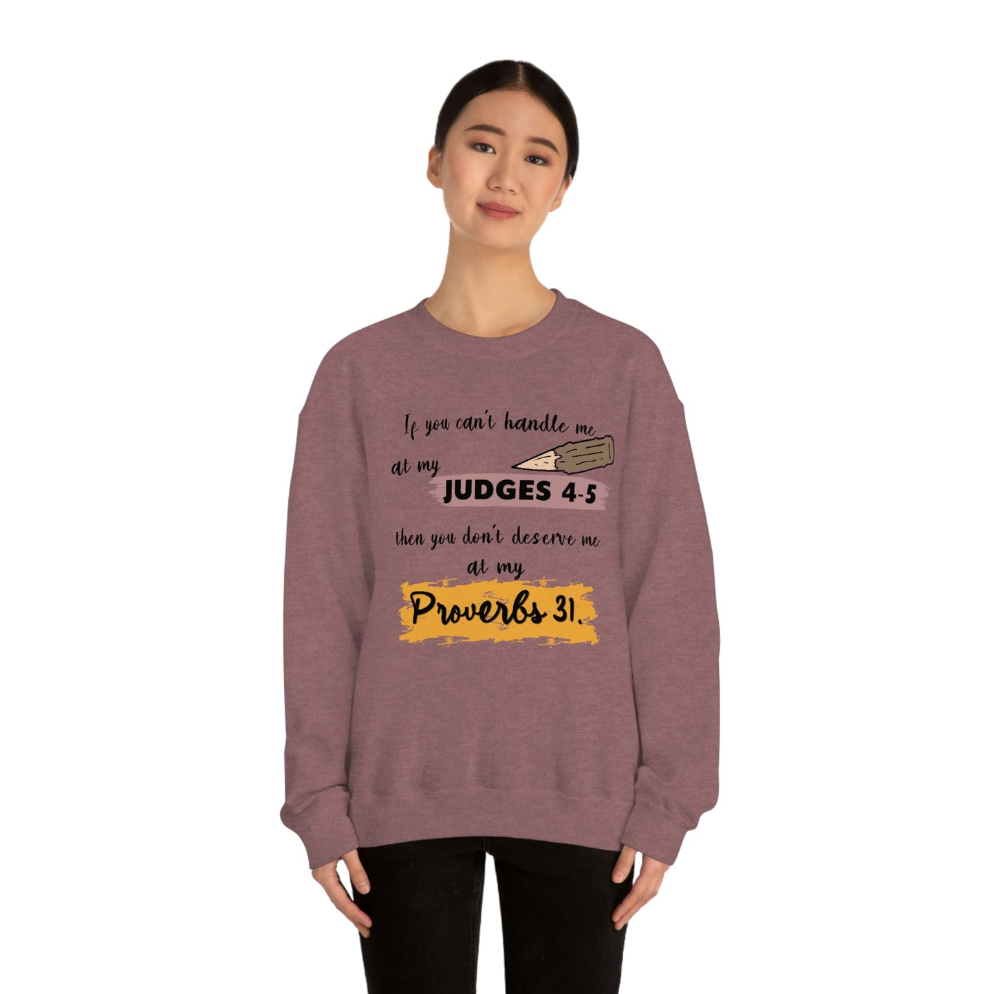 Women's Judges 4-5/Proverbs 31 (Black Text) Heavy Blend™ Crewneck Sweatshirt