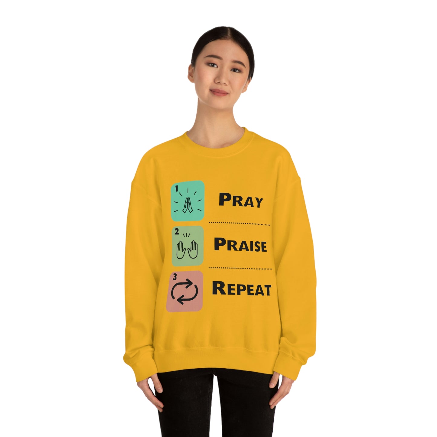 Unisex Pray, Praise, Repeat Heavy Blend™ Crewneck Sweatshirt (Palette 1)