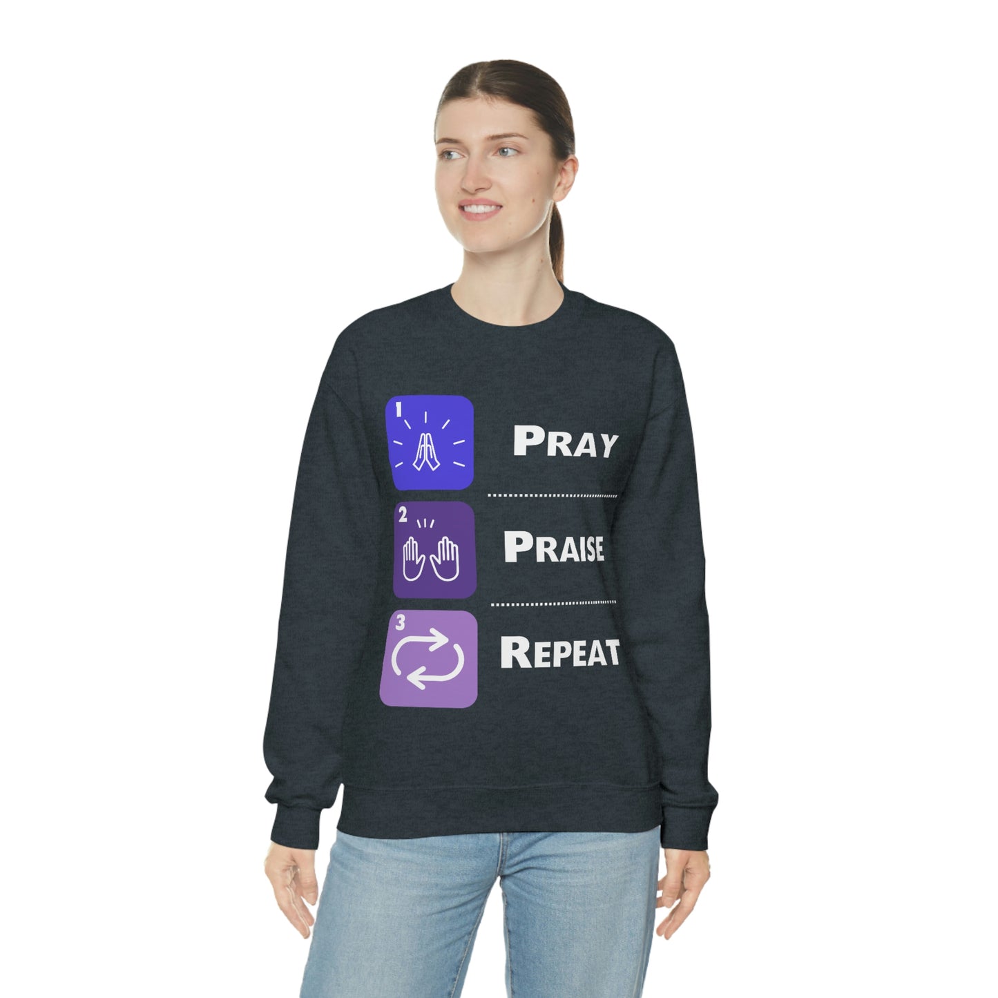 Unisex Pray, Praise, Repeat Heavy Blend™ Crewneck Sweatshirt (Palette 3)