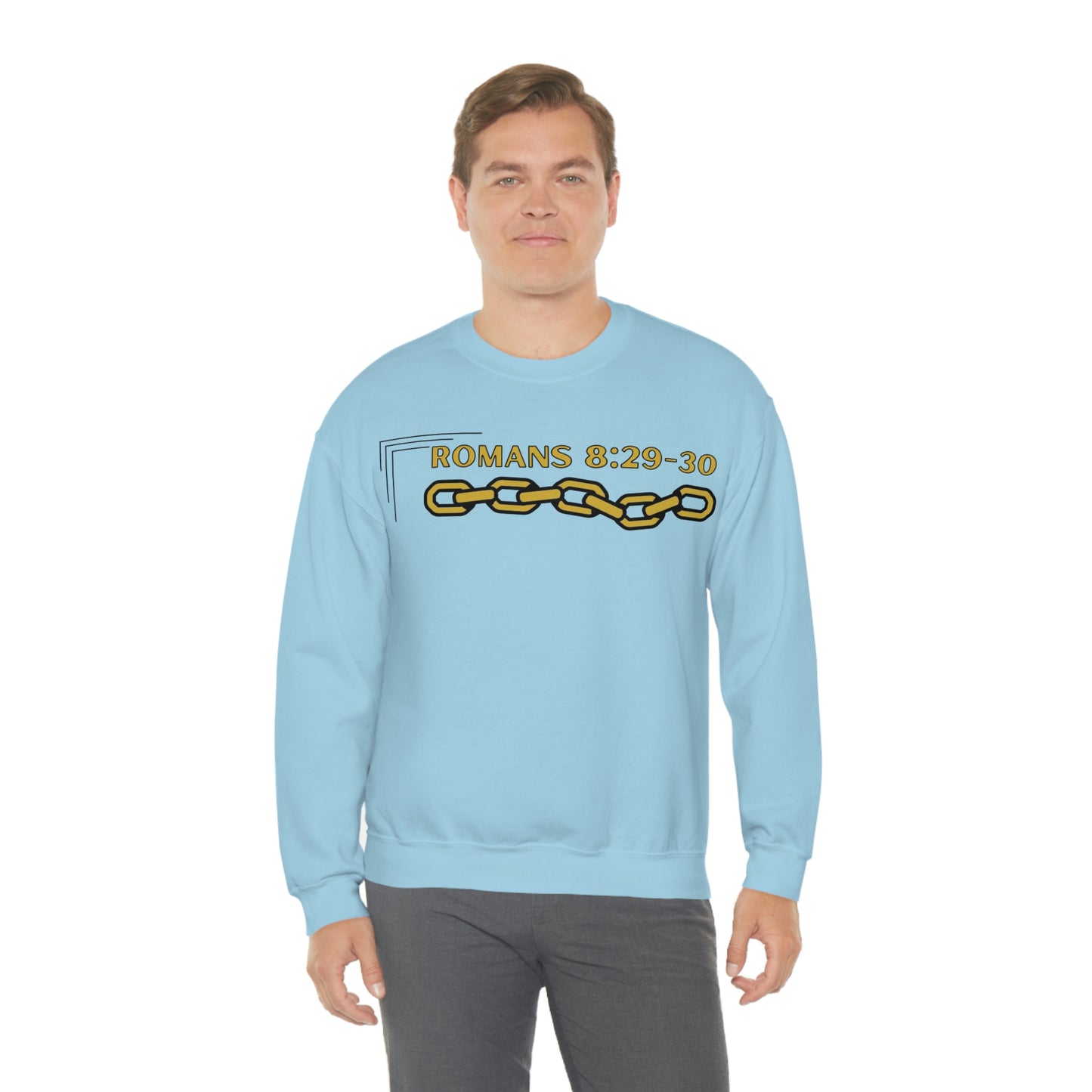 Unisex Golden Chain of Redemption (Romans 8:28-29) [Gold] Heavy Blend™ Crewneck Sweatshirt