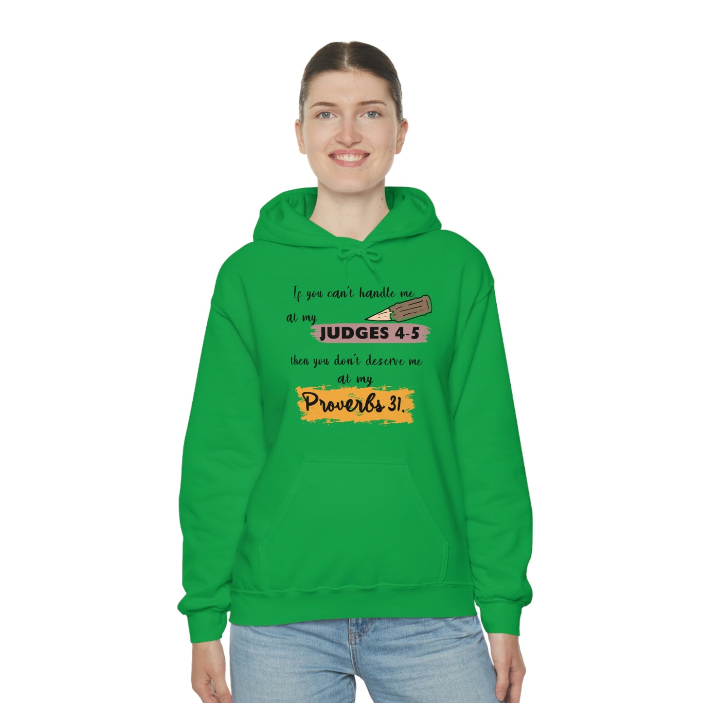 Women's Judges 4-5/Proverbs 31 (Black Text)  Heavy Blend™ Hooded Sweatshirt