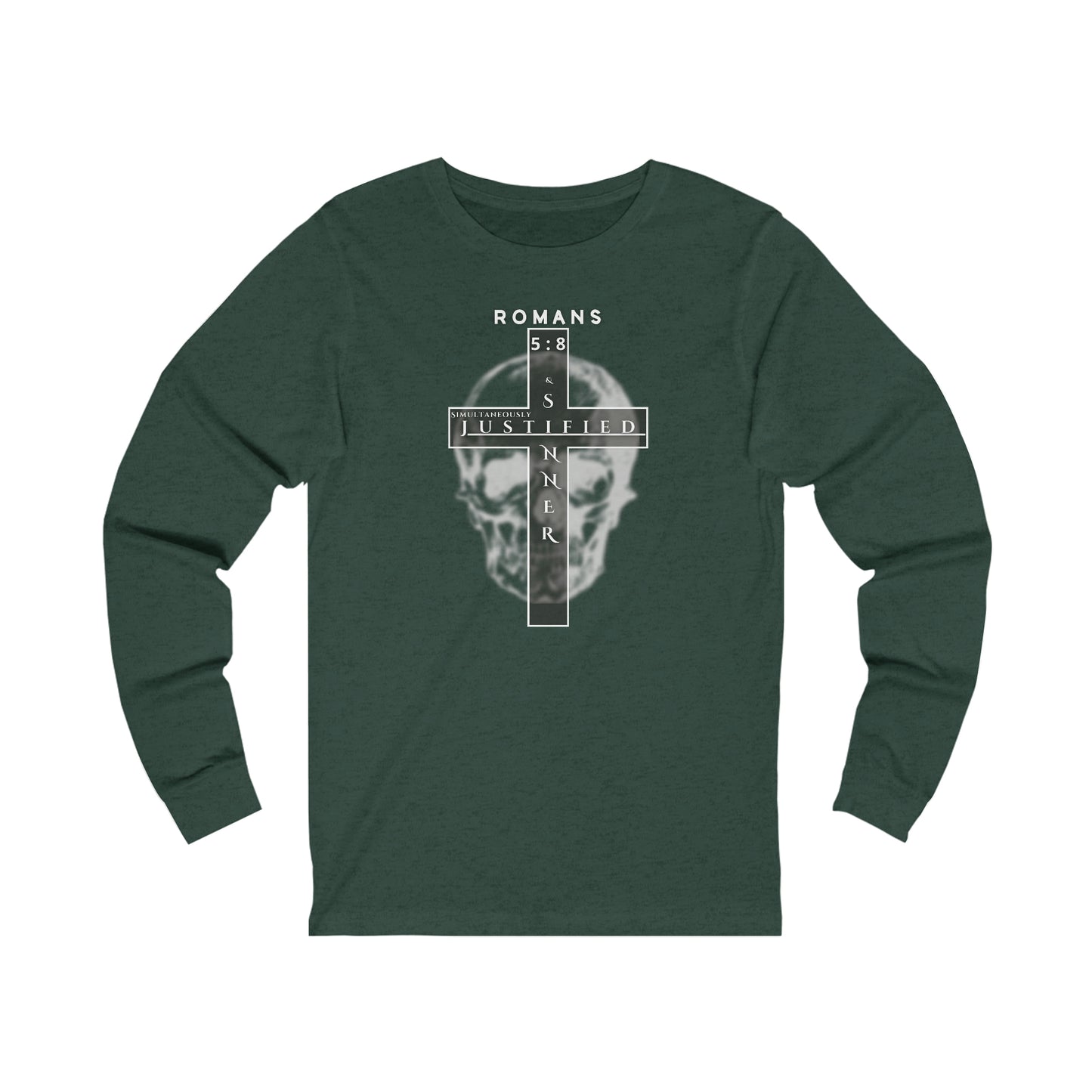 Men's Justified & Sinner (Romans 5:8) [White Art] Long Sleeve T-Shirt