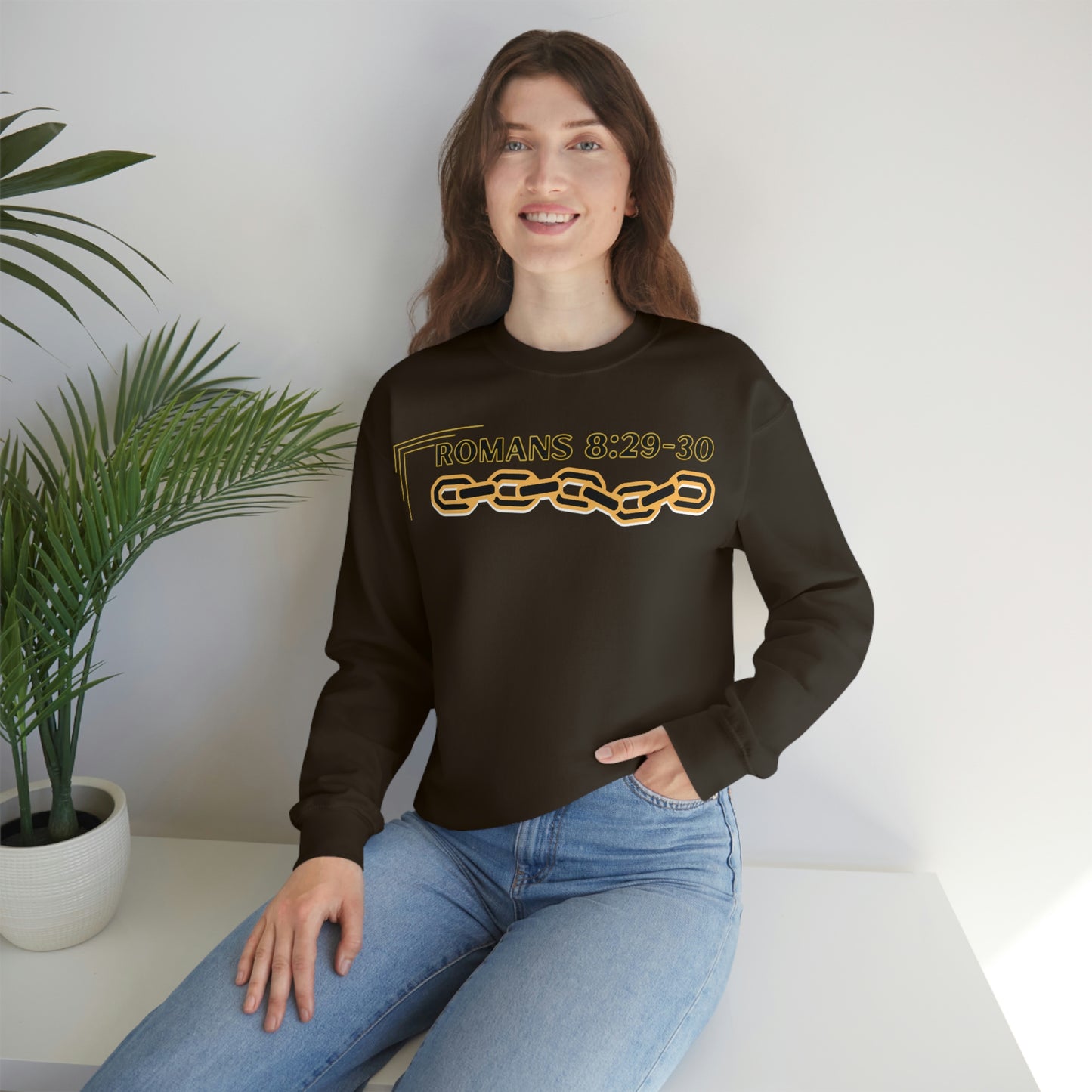 Unisex Golden Chain of Redemption (Romans 8:28-29) [Black] Heavy Blend™ Crewneck Sweatshirt