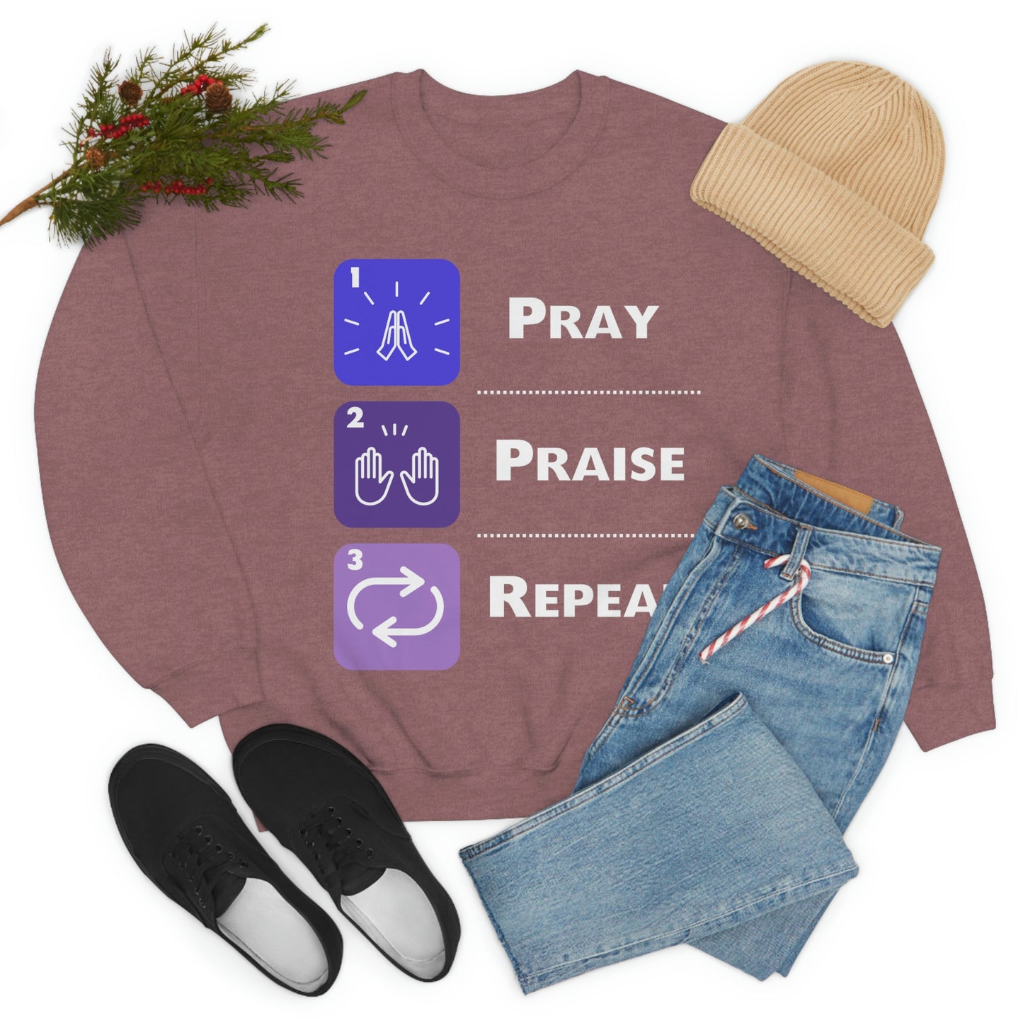 Unisex Pray, Praise, Repeat Heavy Blend™ Crewneck Sweatshirt (Palette 3)