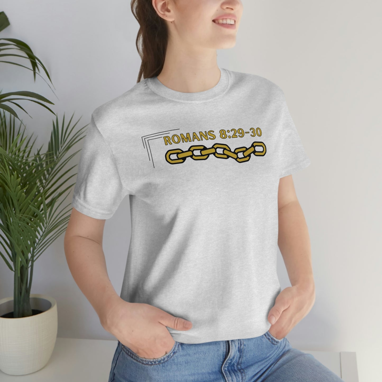 Unisex Golden Chain of Redemption (Romans 8:28-29) [Gold] Short Sleeve T-Shirt