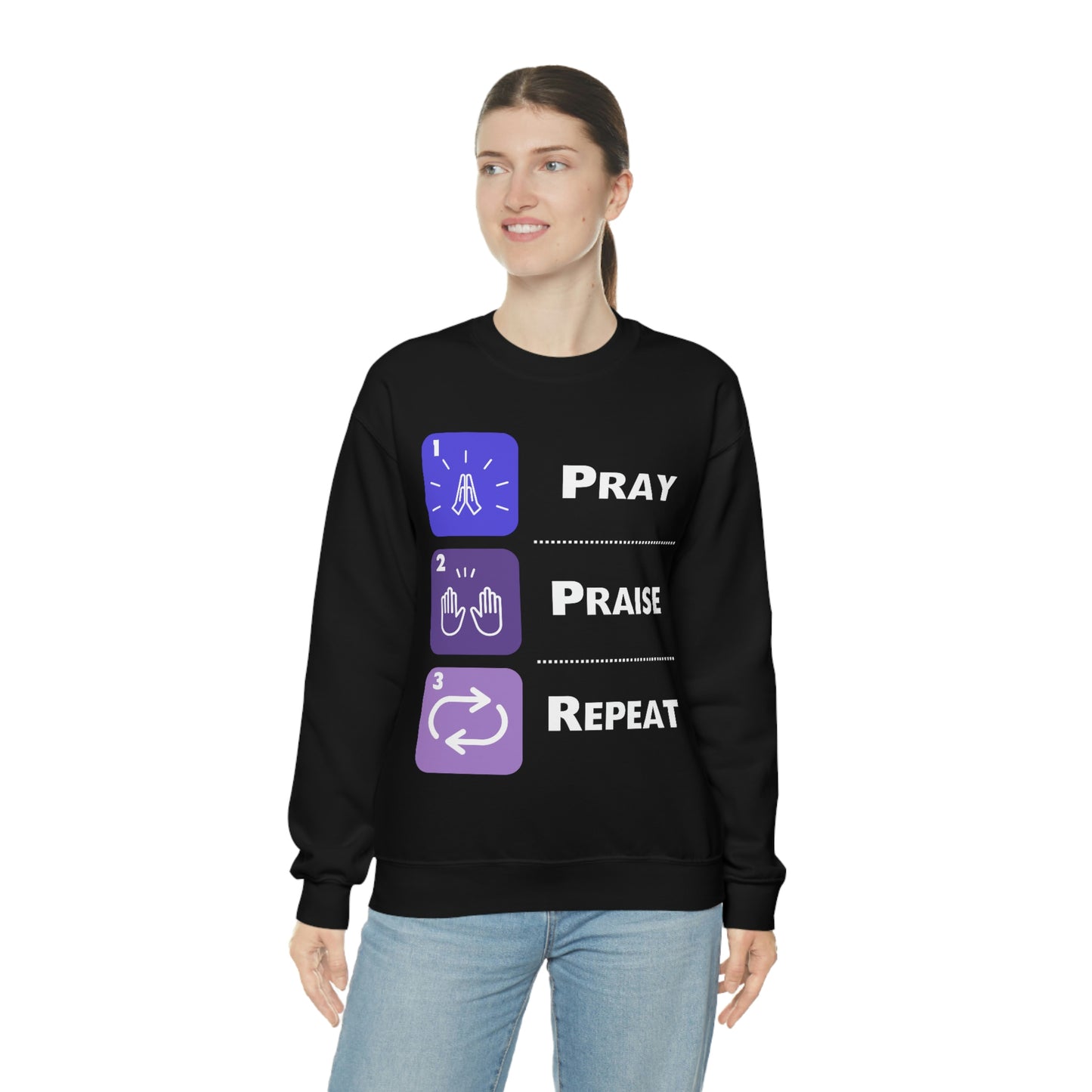 Unisex Pray, Praise, Repeat Heavy Blend™ Crewneck Sweatshirt (Palette 3)