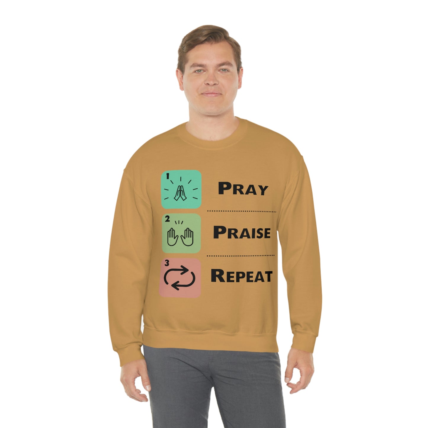 Unisex Pray, Praise, Repeat Heavy Blend™ Crewneck Sweatshirt (Palette 1)