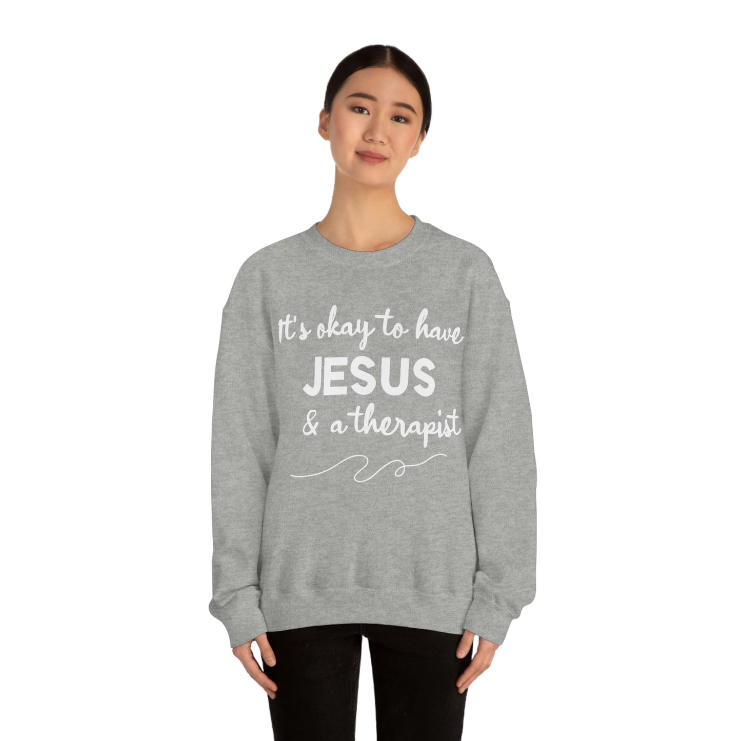 Women's Jesus & A Therapist (White Text) Heavy Blend™ Crewneck Sweatshirt