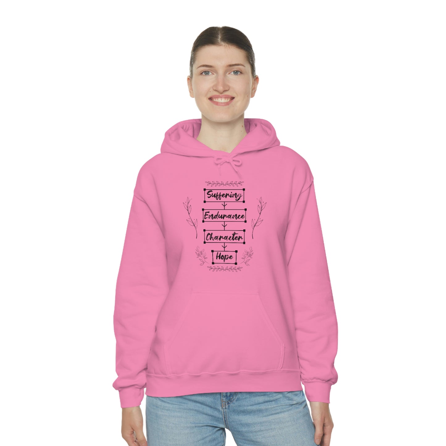 Women's Suffering Produces Hope (Romans 5:4) [Black Text] Heavy Blend™ Hooded Sweatshirt