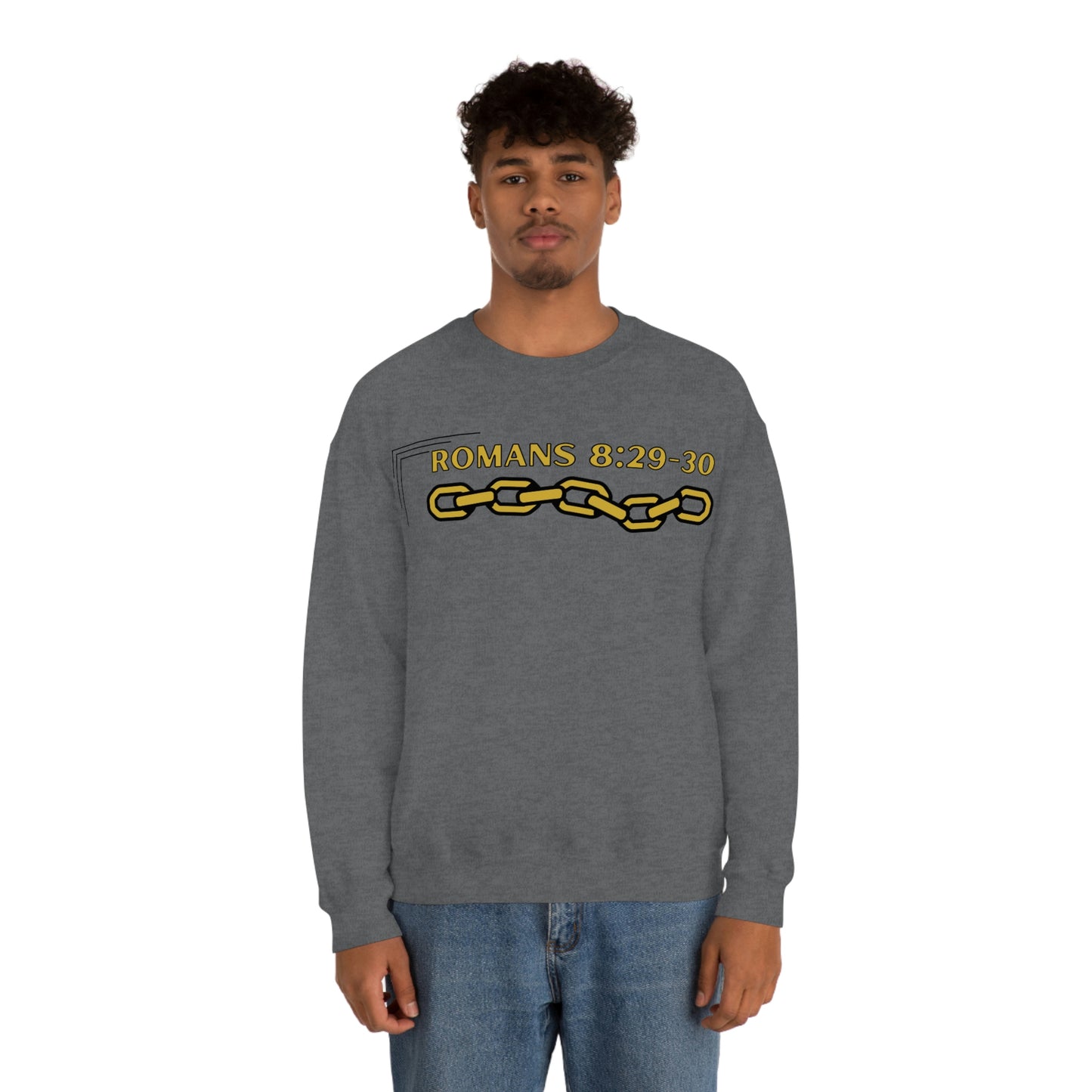 Unisex Golden Chain of Redemption (Romans 8:28-29) [Gold] Heavy Blend™ Crewneck Sweatshirt