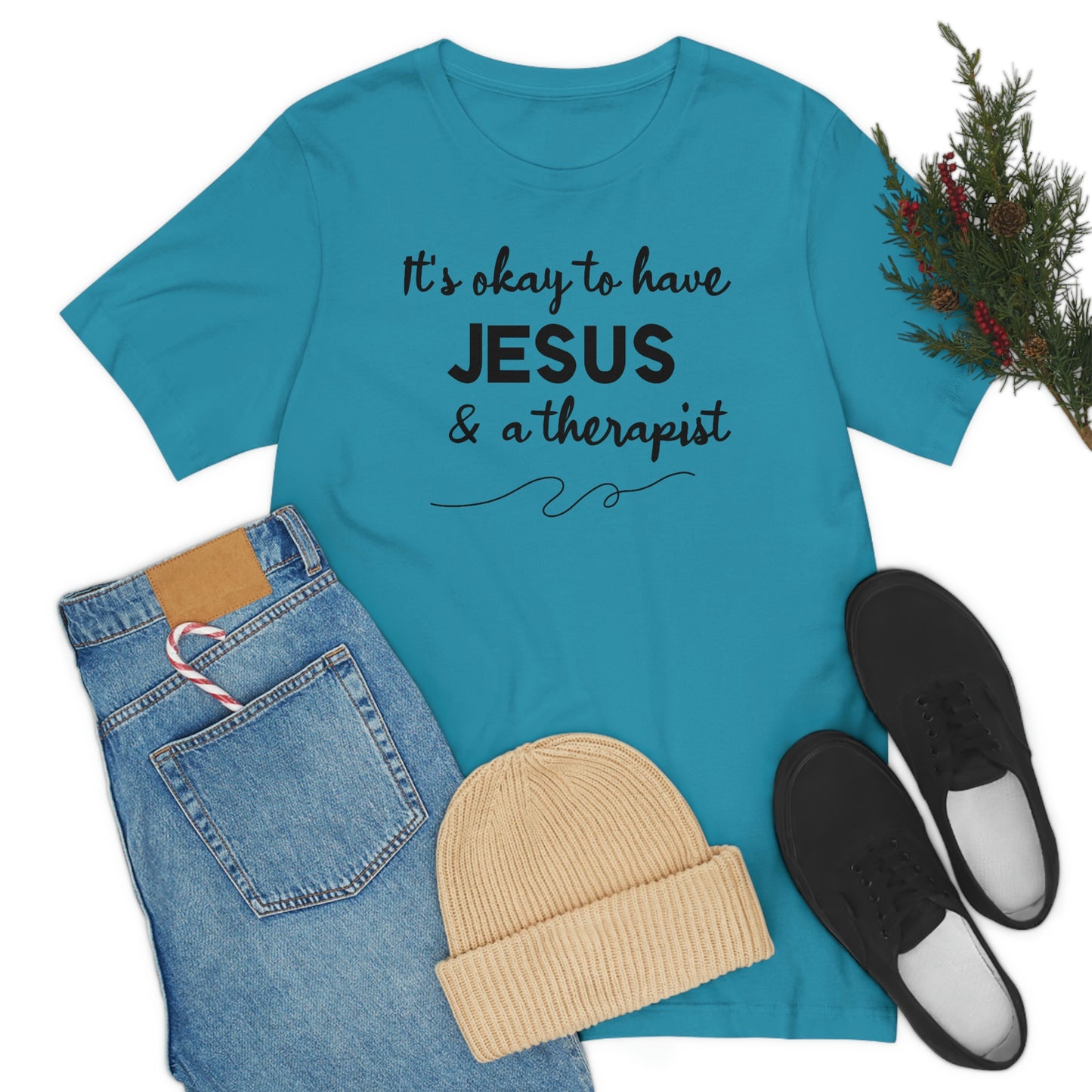 Women's Jesus & A Therapist (Black Text) Short Sleeve T-Shirt