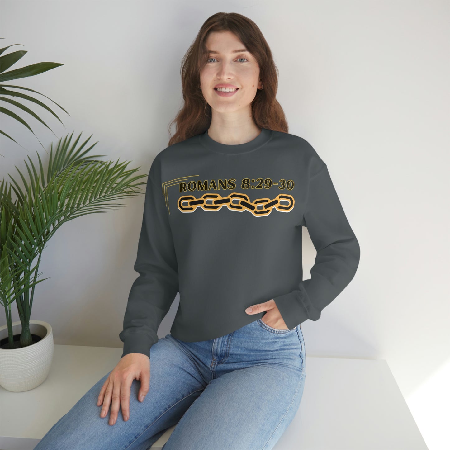 Unisex Golden Chain of Redemption (Romans 8:28-29) [Black] Heavy Blend™ Crewneck Sweatshirt