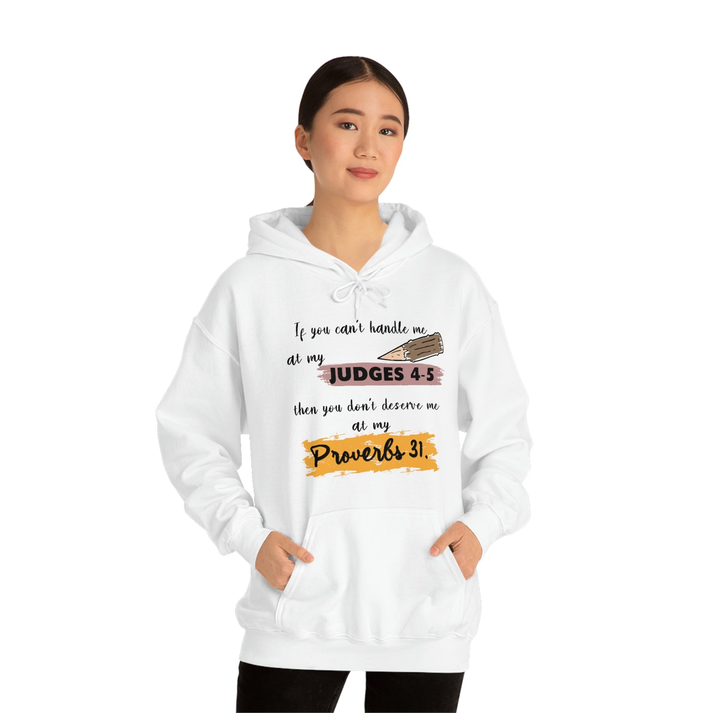 Women's Judges 4-5/Proverbs 31 (Black Text)  Heavy Blend™ Hooded Sweatshirt