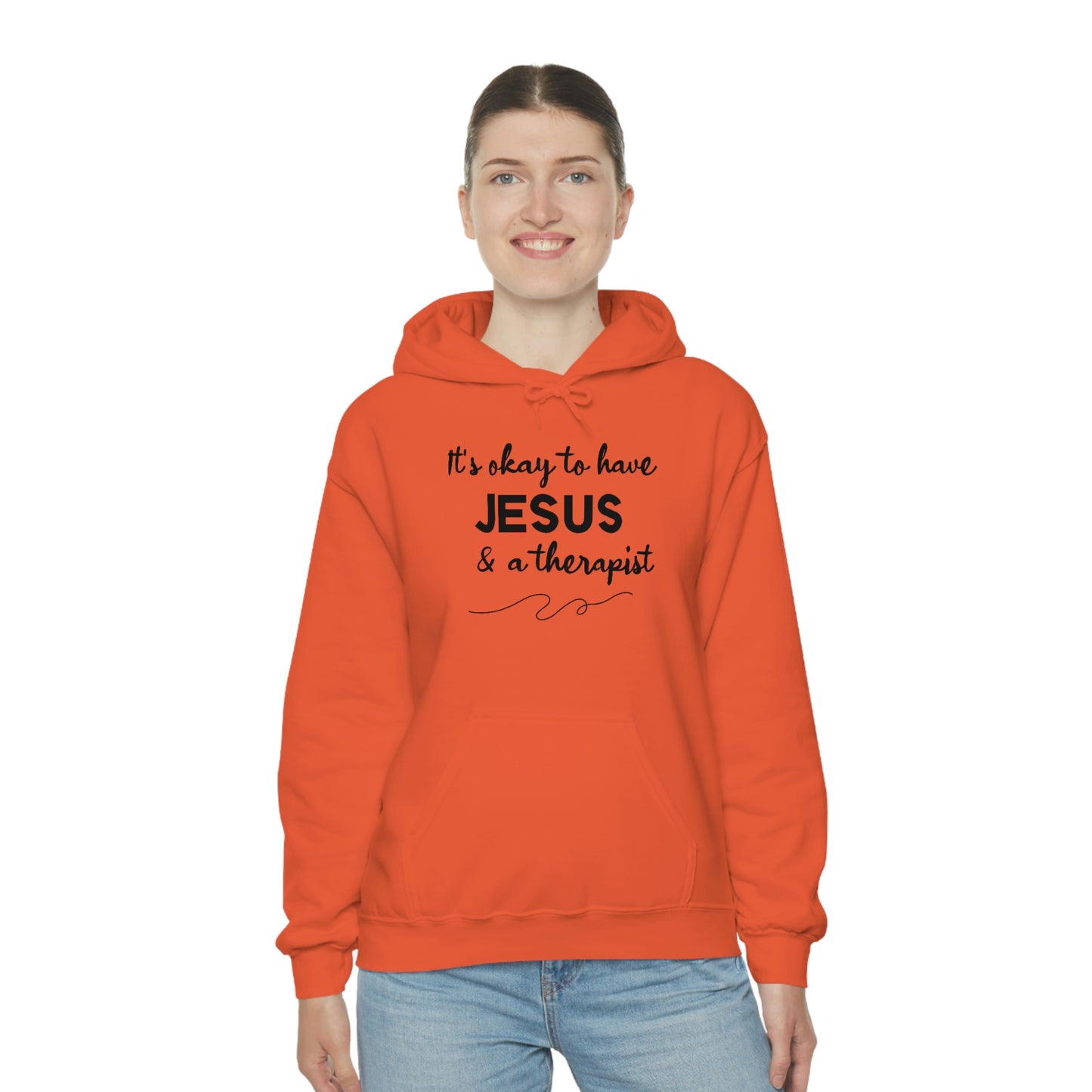 Women's Jesus & A Therapist (Black Text) Heavy Blend™ Hooded Sweatshirt